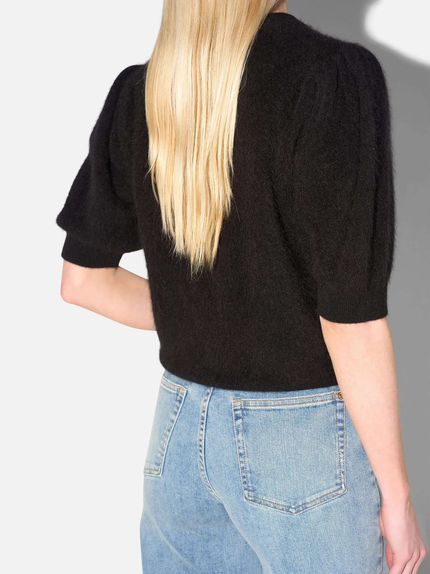 Dames Trui Ronde Hals Pofmouw Gebrushed Merino Wol Peyton Zwart