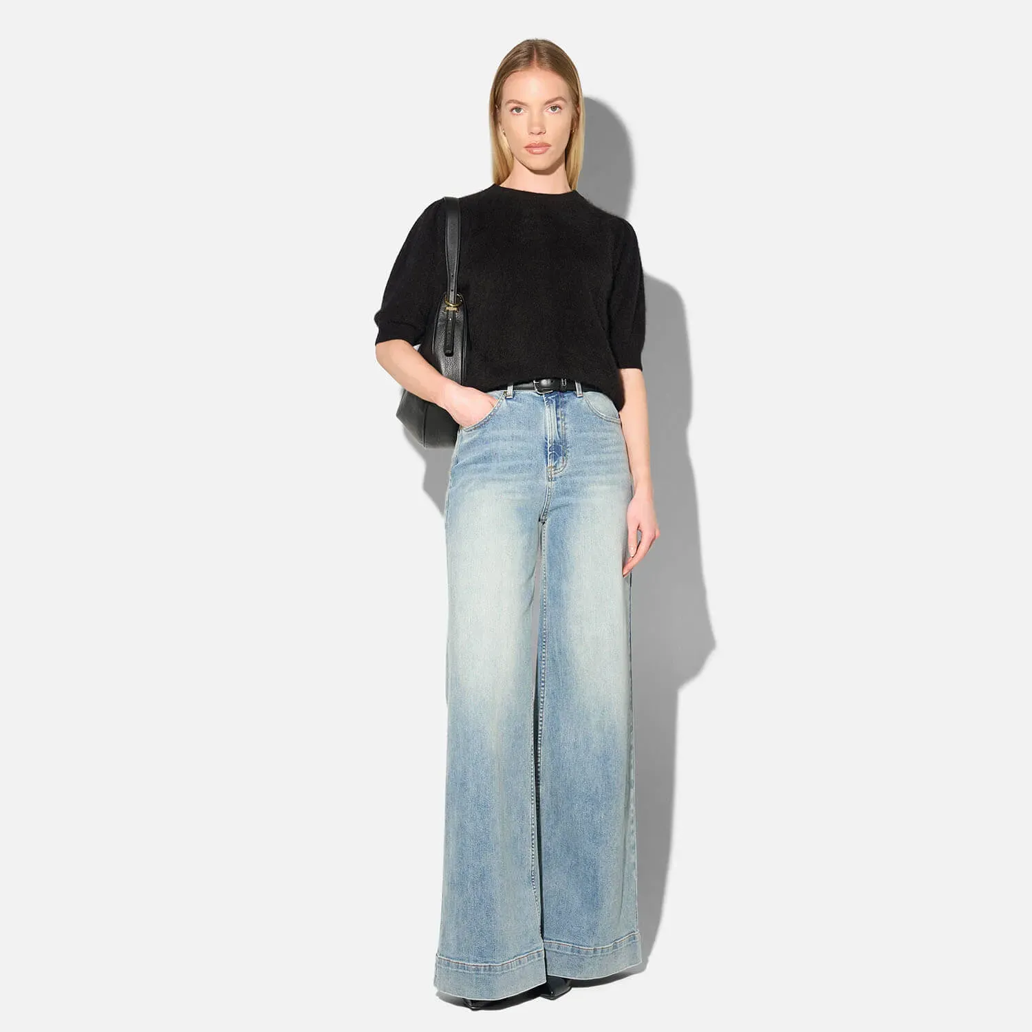 Dames Trui Ronde Hals Pofmouw Gebrushed Merino Wol Peyton Zwart
