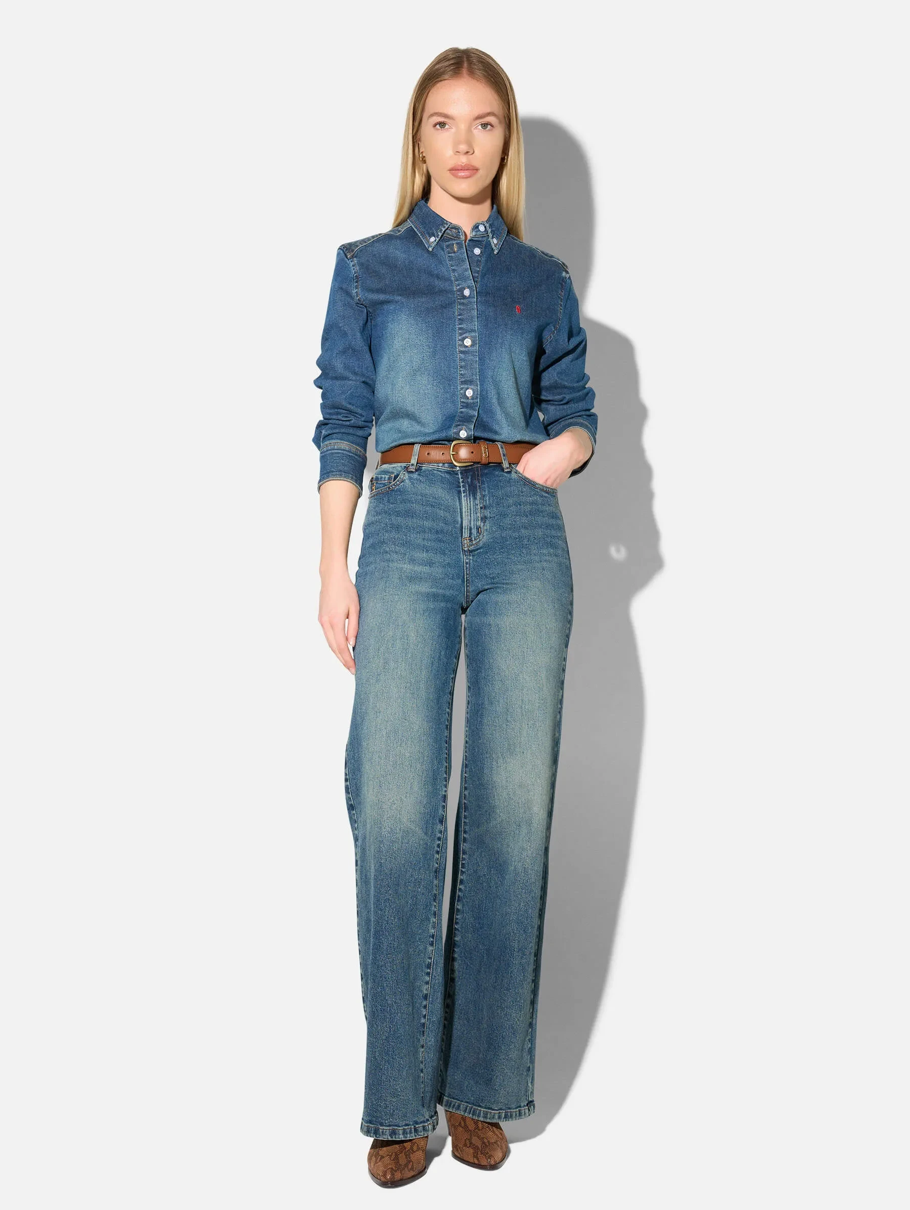 Denim Blouse Dames Button Down Clint Blauw 258