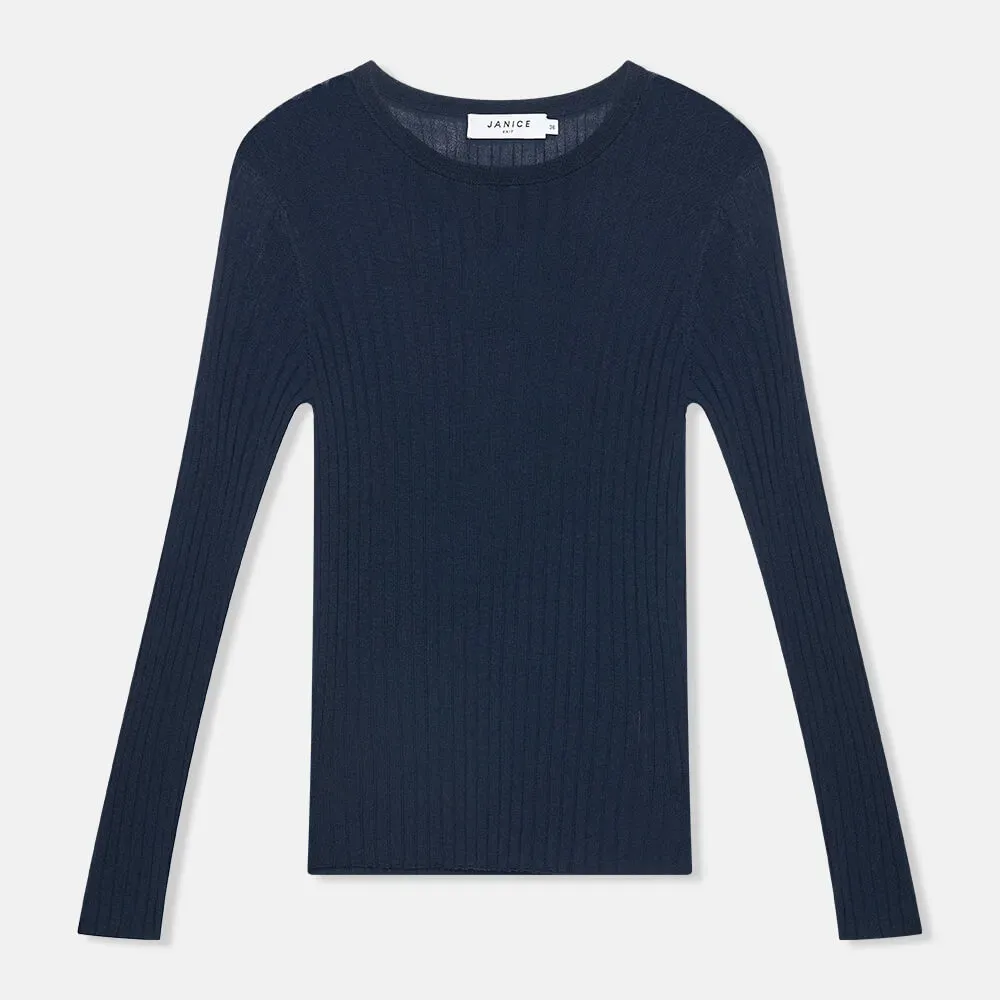 Donker Blauw Merino Wol Truitje Longsleeves Lyle Blauw