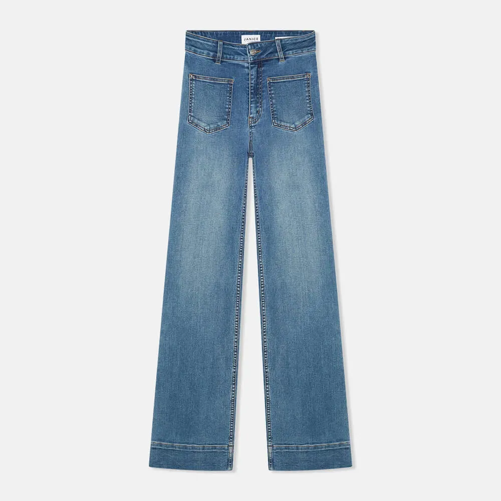 Flared Fit Dames Jeans Stretch Mid Rise Jagger Blauw 932