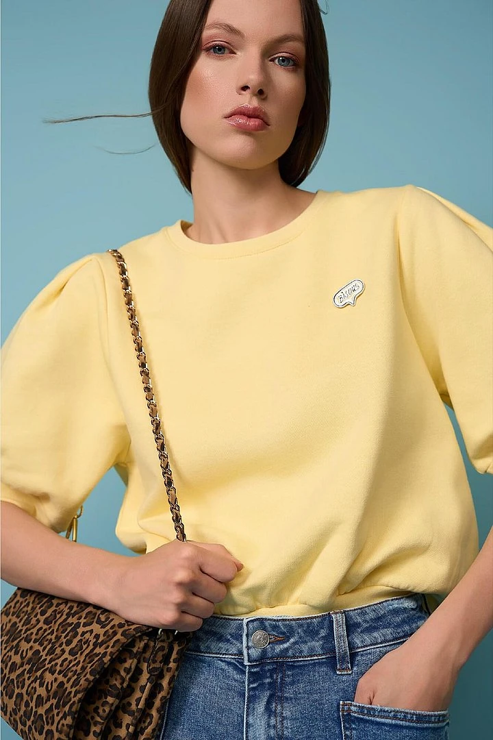 Gele Dames Sweater Pof Mouw Katoen Corey