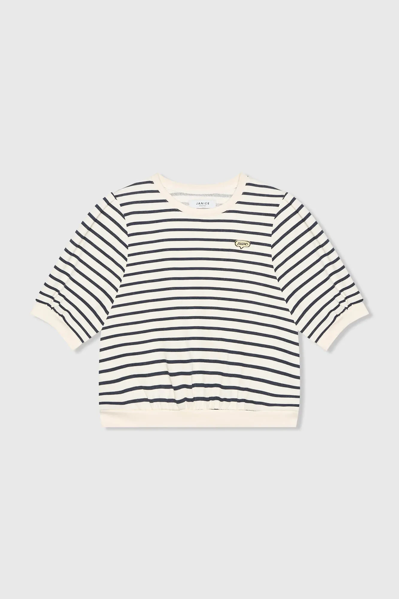 Gestreepte Blauw Wit Dames Sweater Pof Mouw Katoen Corey