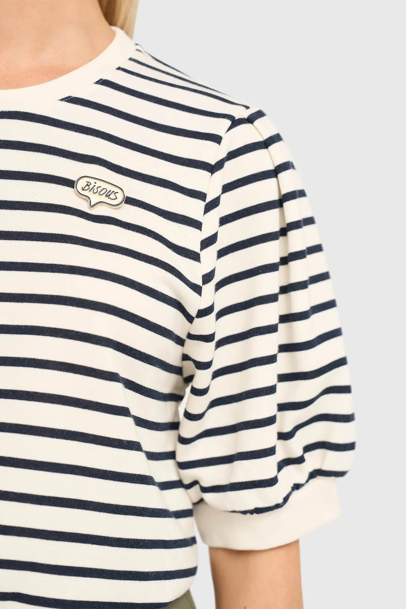 Gestreepte Blauw Wit Dames Sweater Pof Mouw Katoen Corey