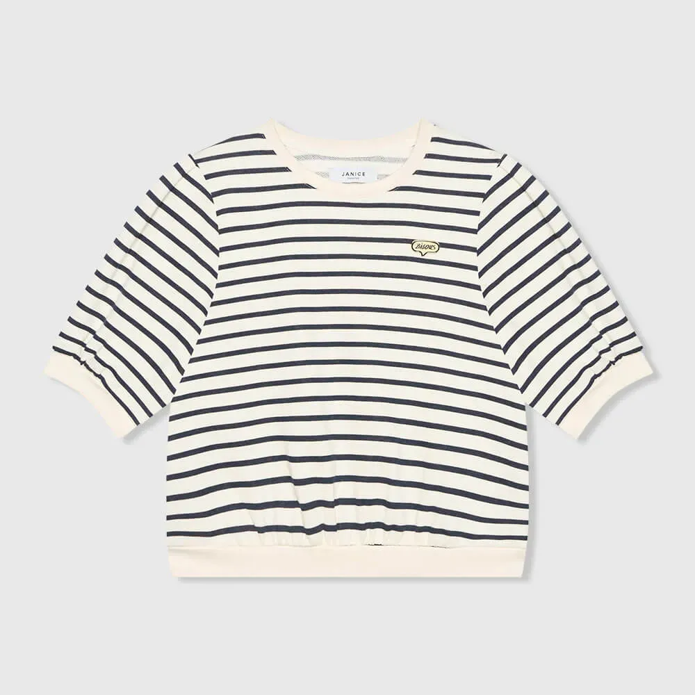 Gestreepte Blauw Wit Dames Sweater Pof Mouw Katoen Corey