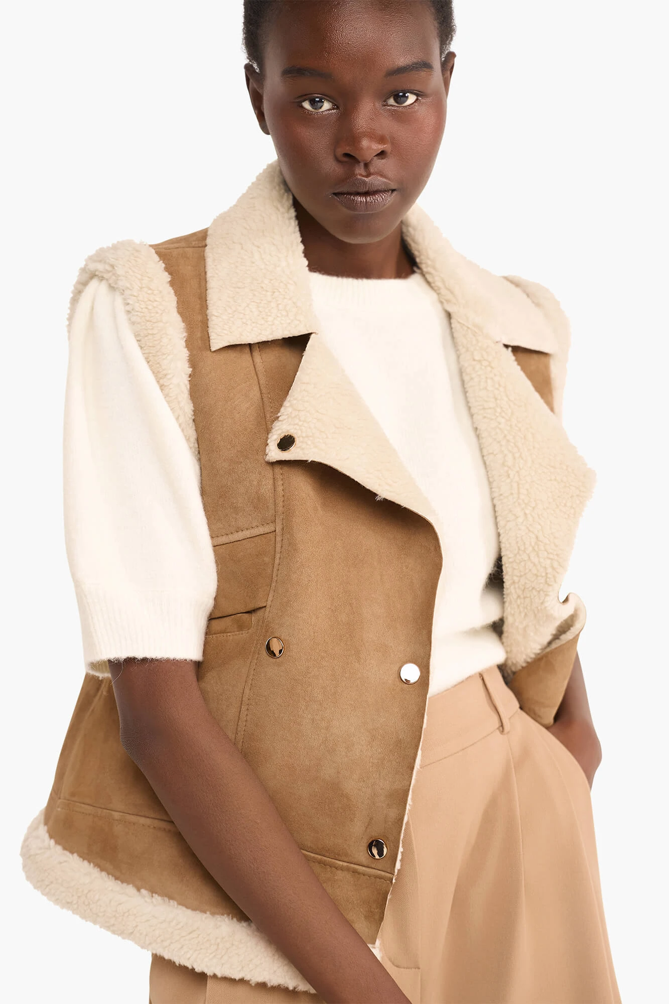 Lammy Dames Vest Suede Nick Cognac
