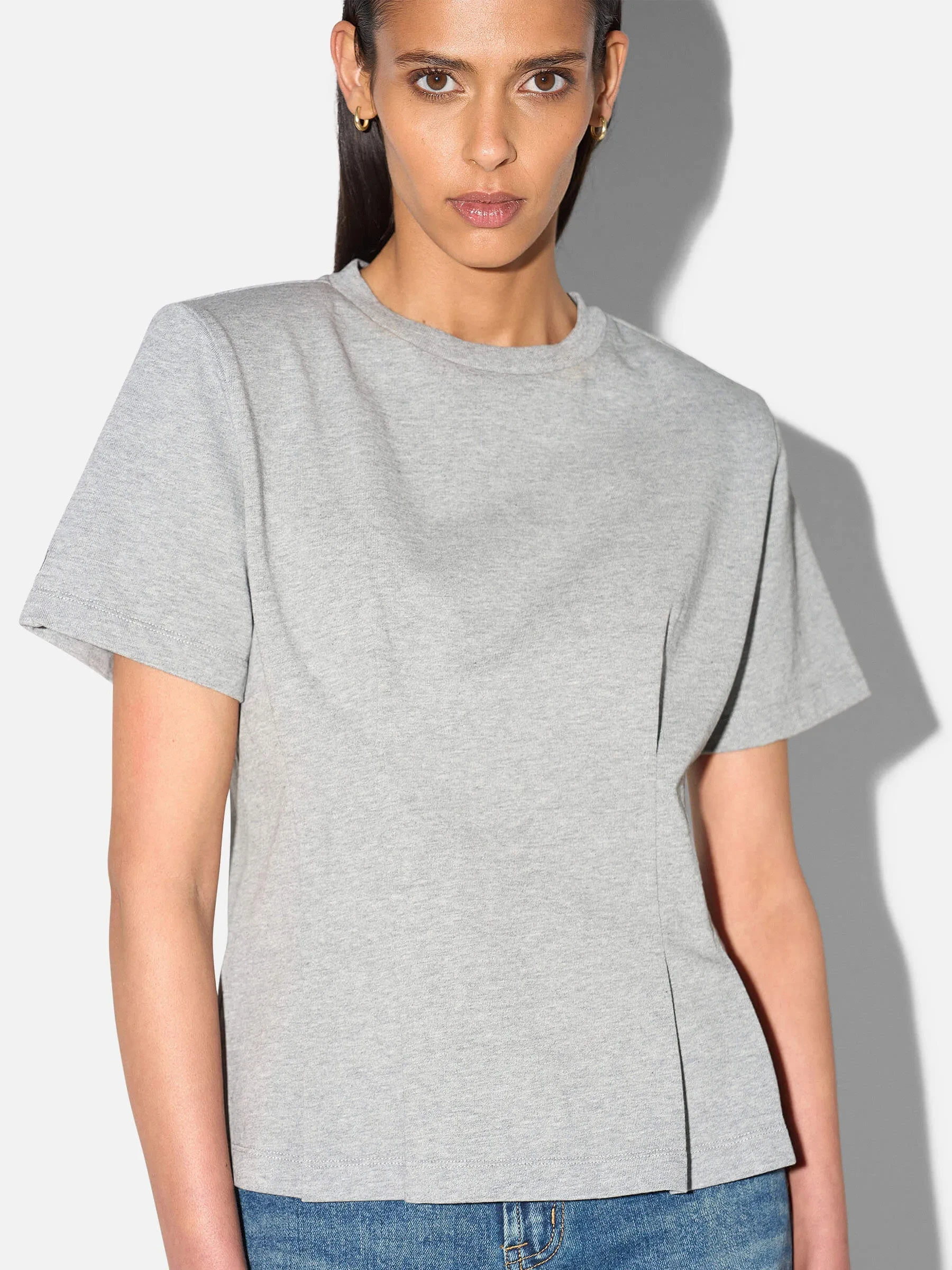 Grijs Katoenen Dames Shirt Plooien Taille Keon