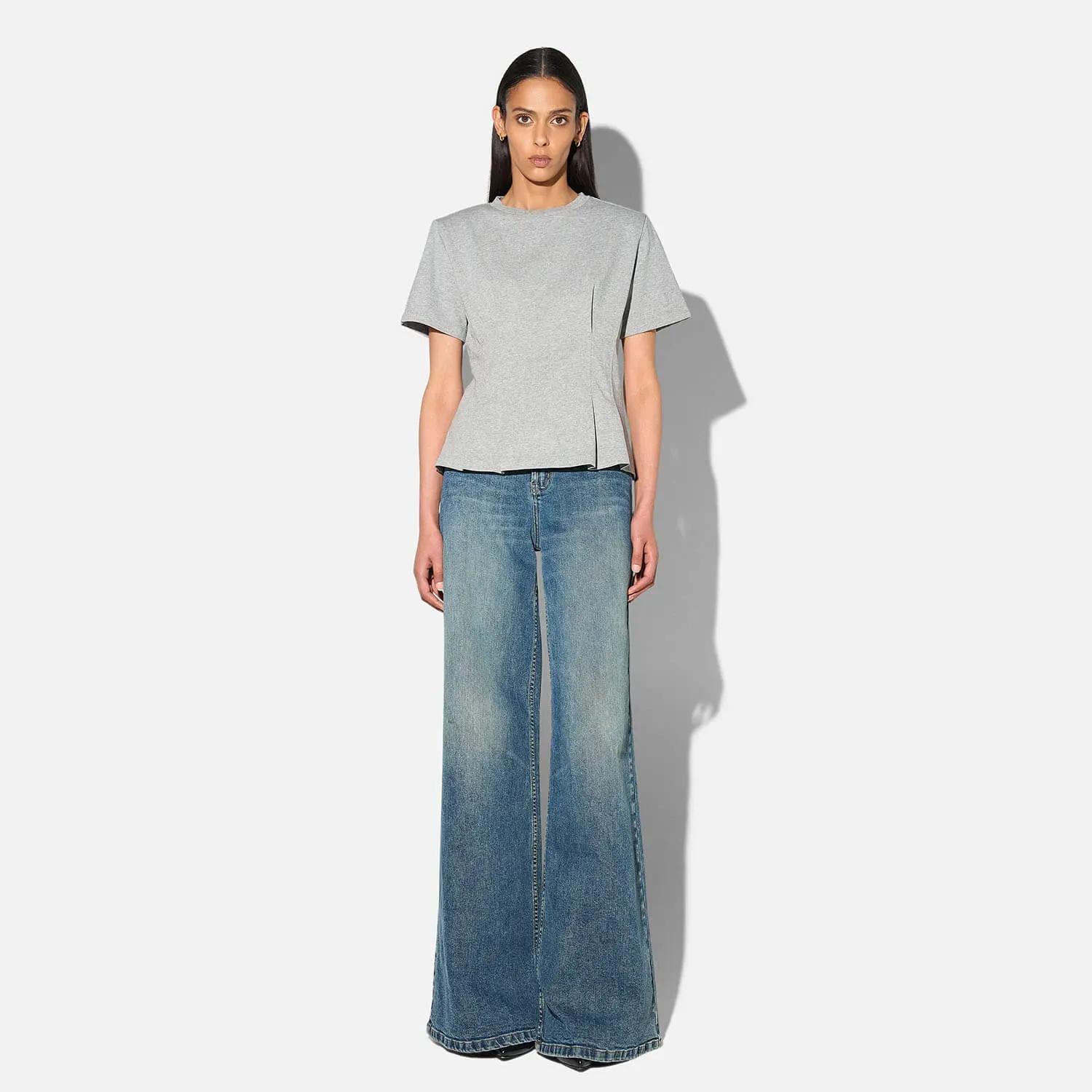 Grijs Katoenen Dames Shirt Plooien Taille Keon