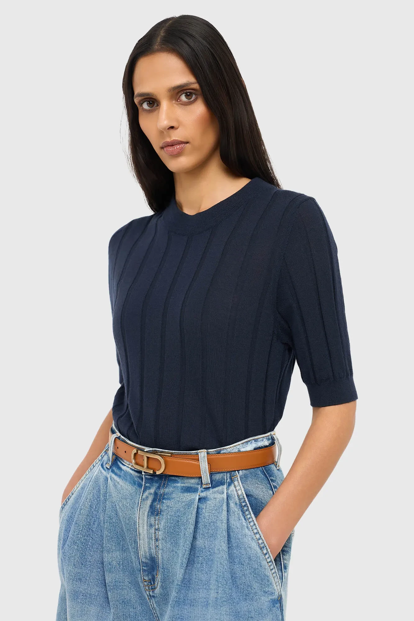 Blauw Truitje Merino Wol Fijn Gebreid Charly Blauw