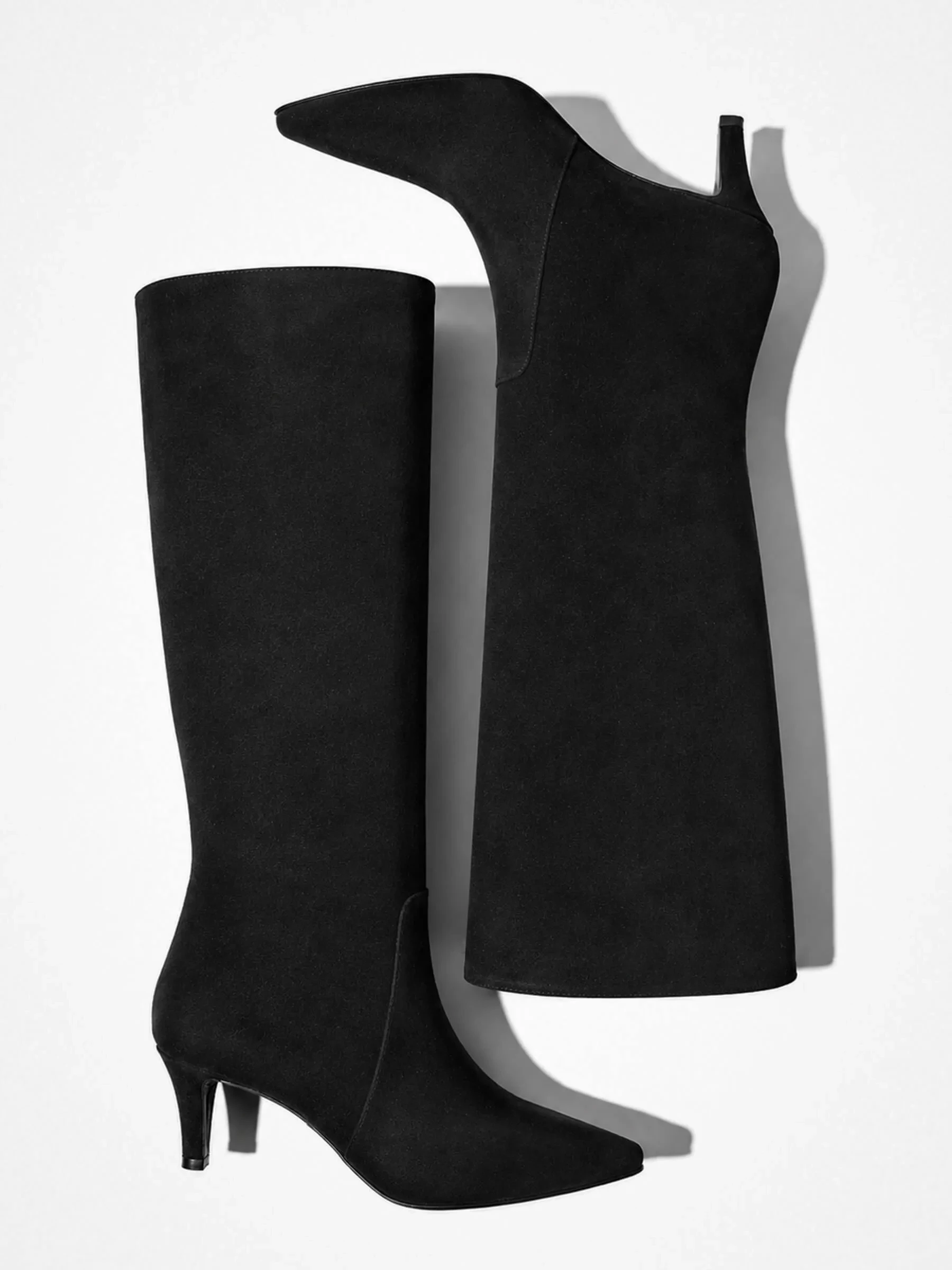 Hoge Leren Laars Punt Neus Queen Hak Darwin Zwart Suede