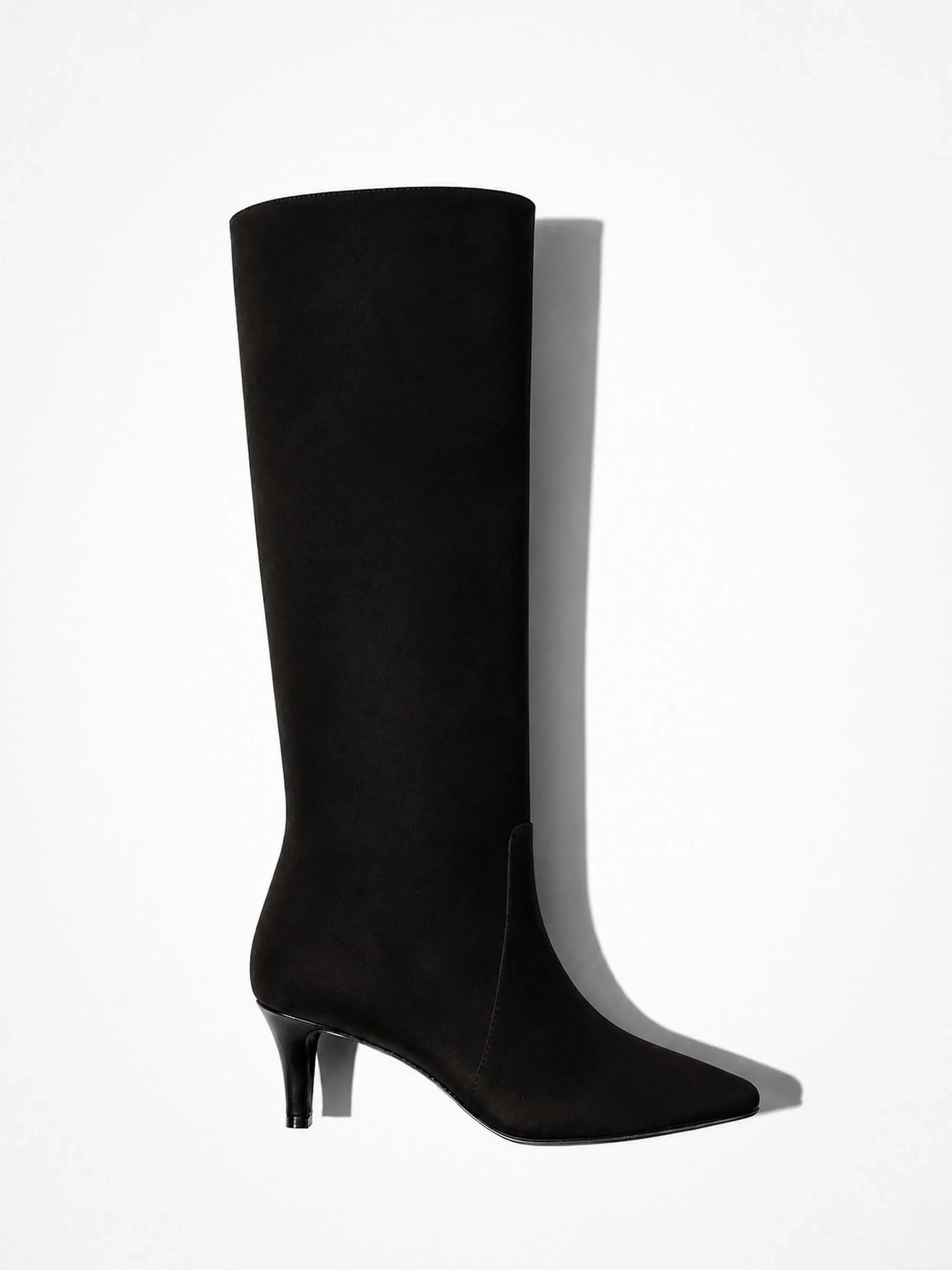 Hoge Leren Laars Punt Neus Queen Hak Darwin Zwart Suede