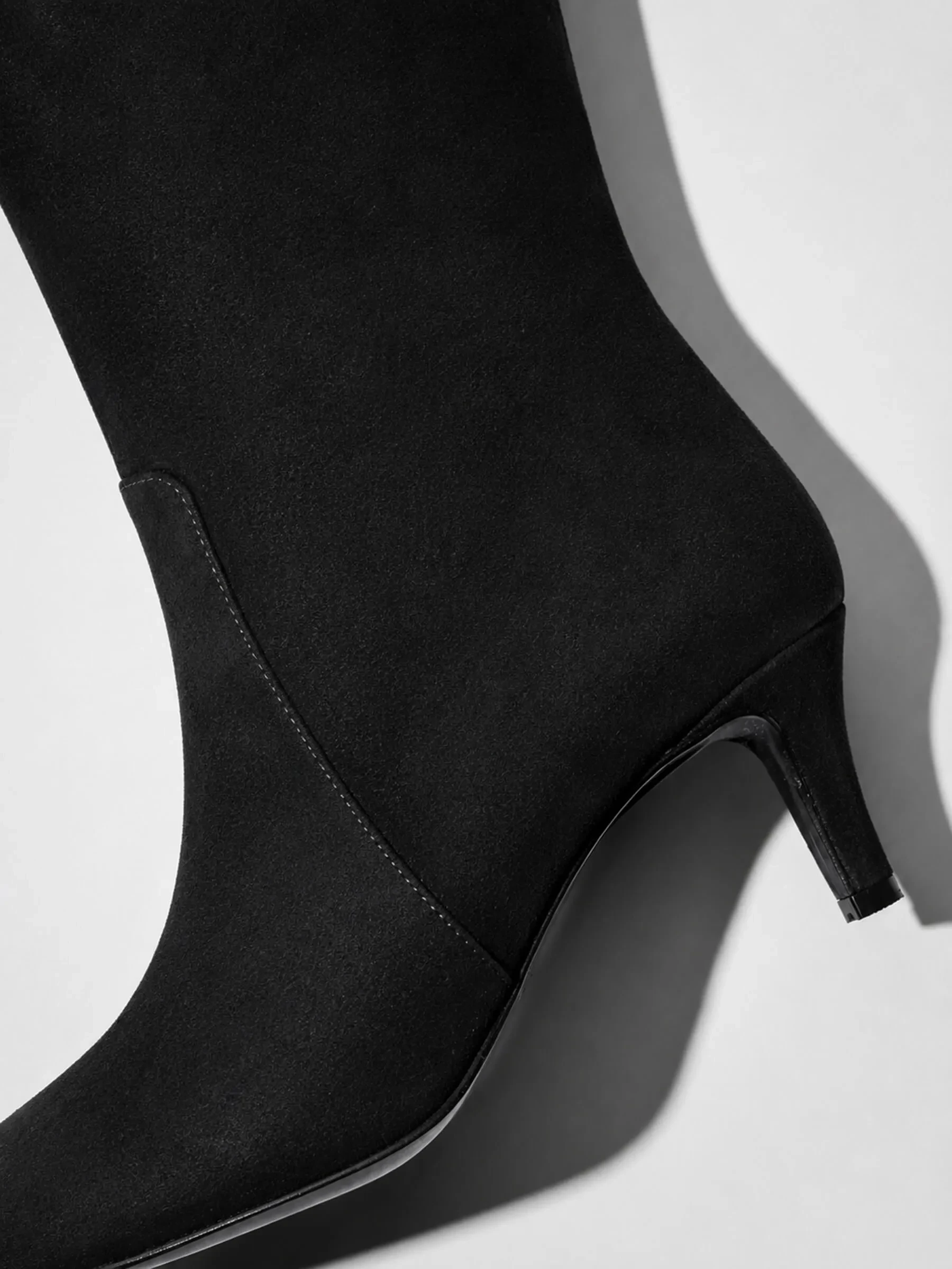 Hoge Leren Laars Punt Neus Queen Hak Darwin Zwart Suede