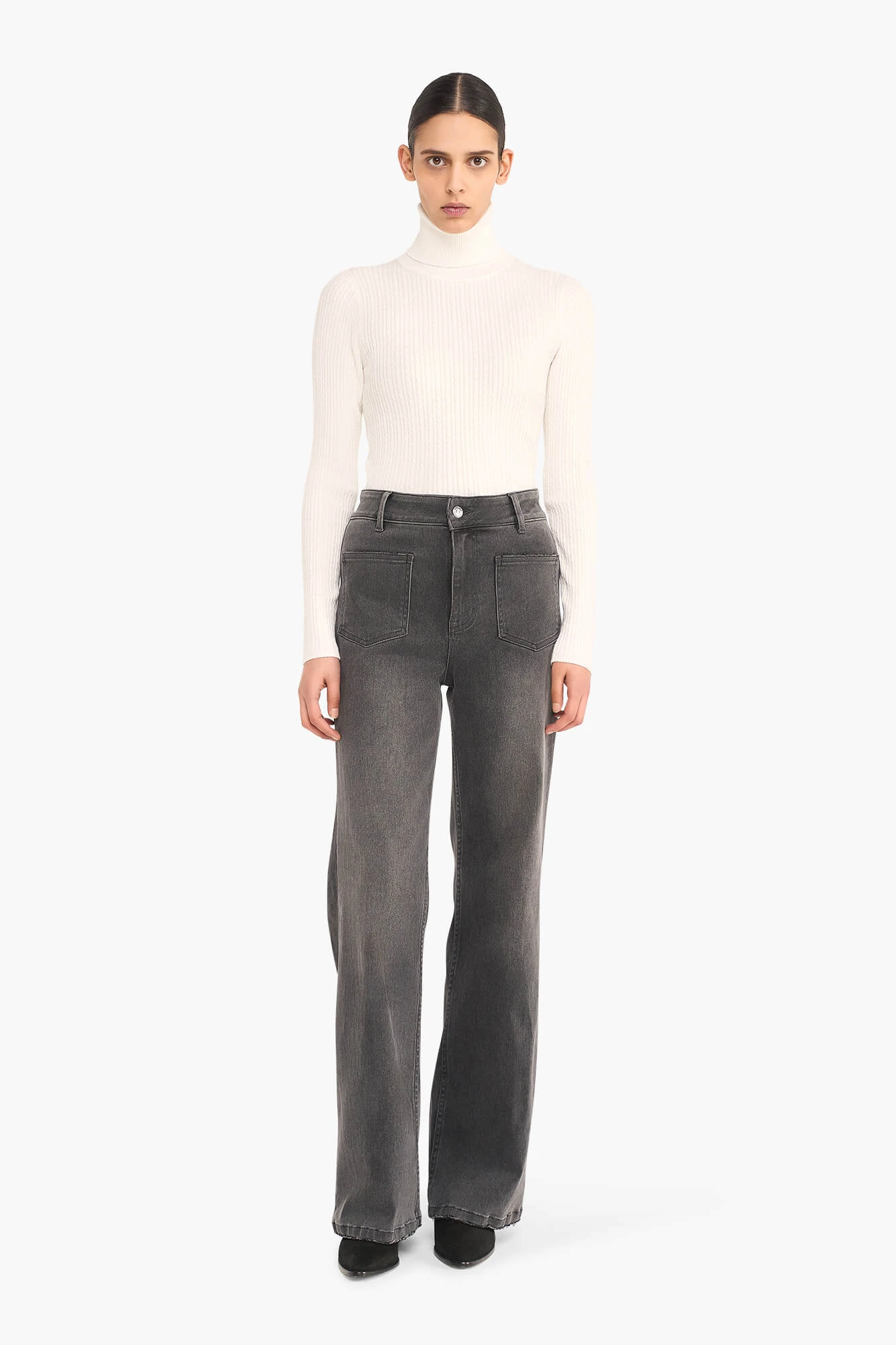High Rise Dames Jeans Rechte Pijp Flared Jagger Grijs 415