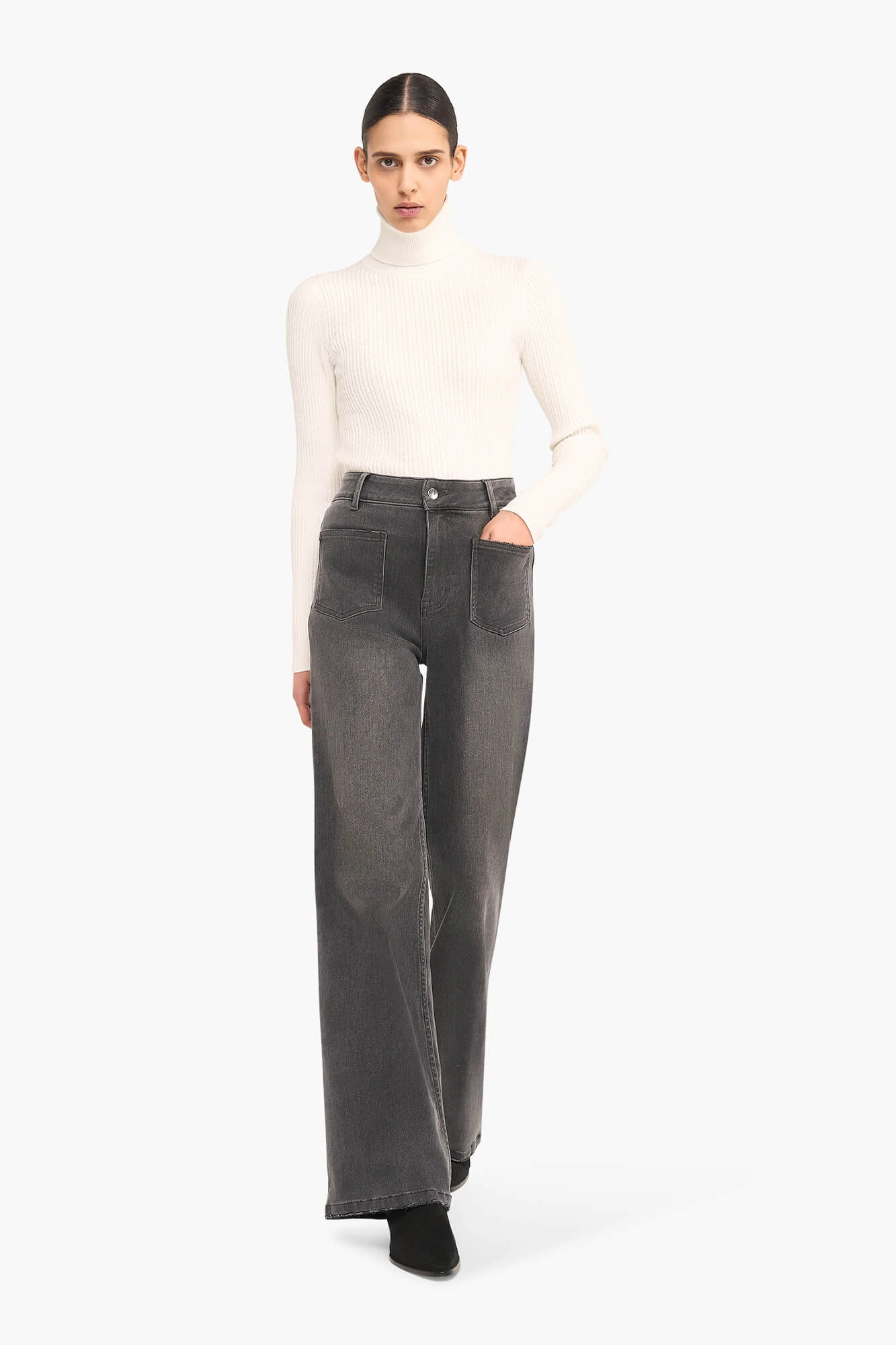 High Rise Dames Jeans Rechte Pijp Flared Jagger Grijs 415
