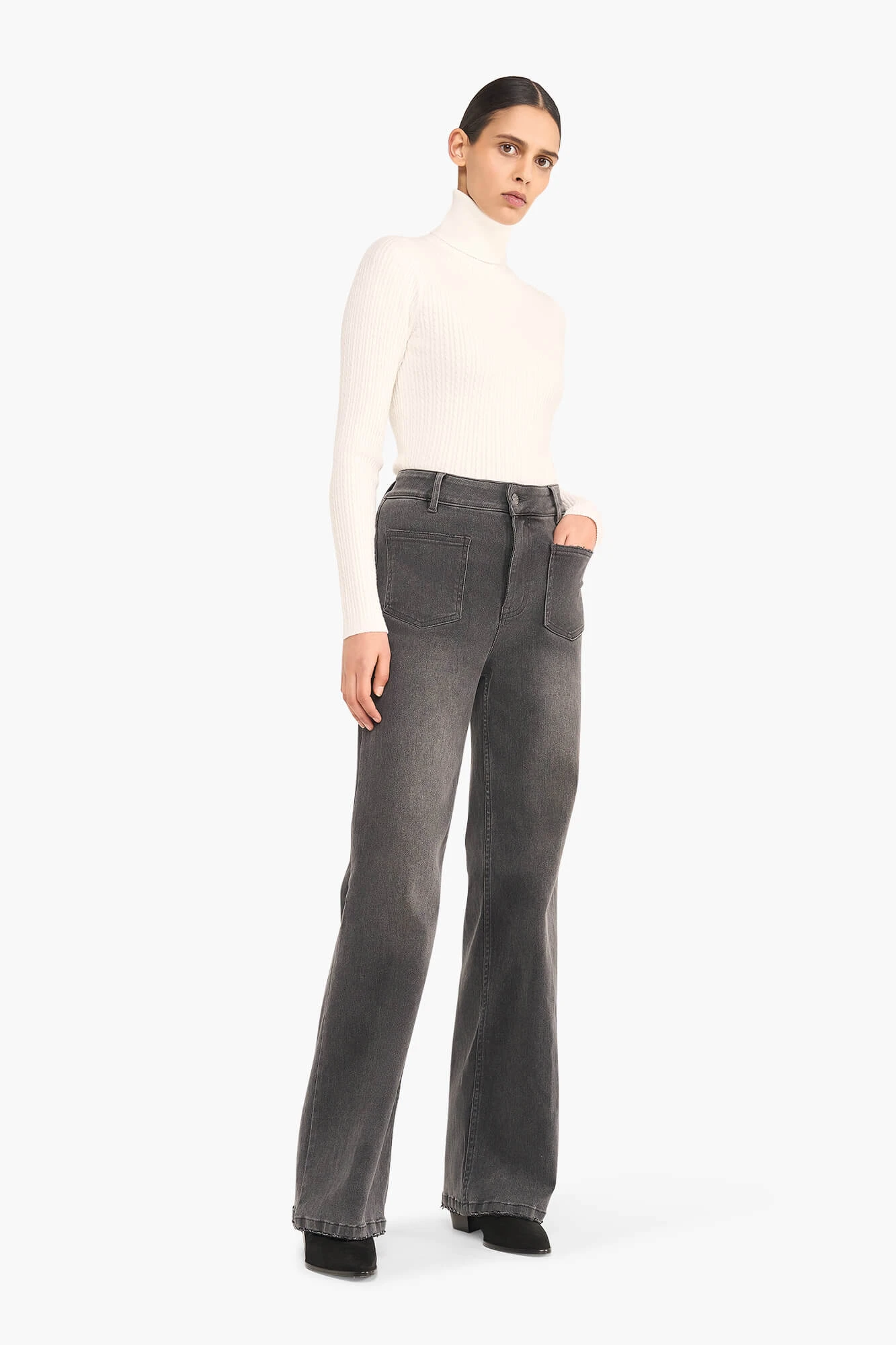 High Rise Dames Jeans Rechte Pijp Flared Jagger Grijs 415