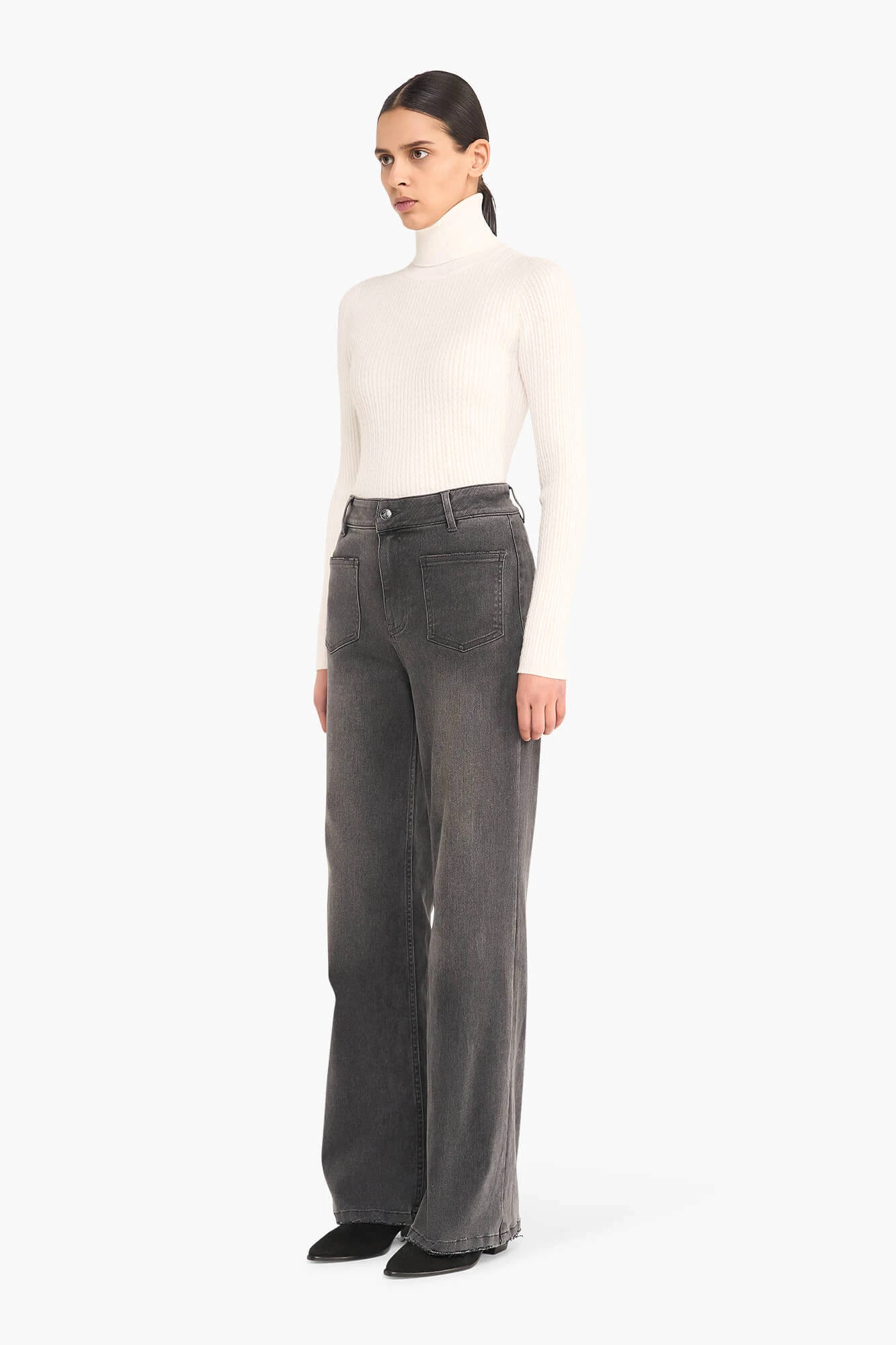 High Rise Dames Jeans Rechte Pijp Flared Jagger Grijs 415