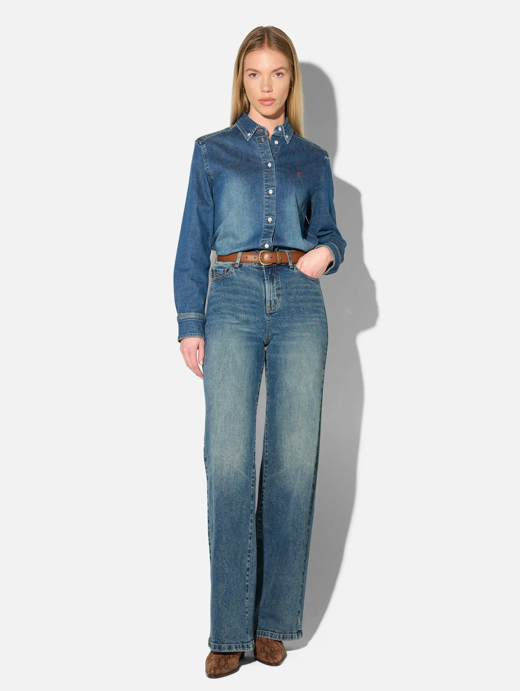 Jeans Dames Rechte Pijp Mid Rise Stretch Luxx Blauw 357