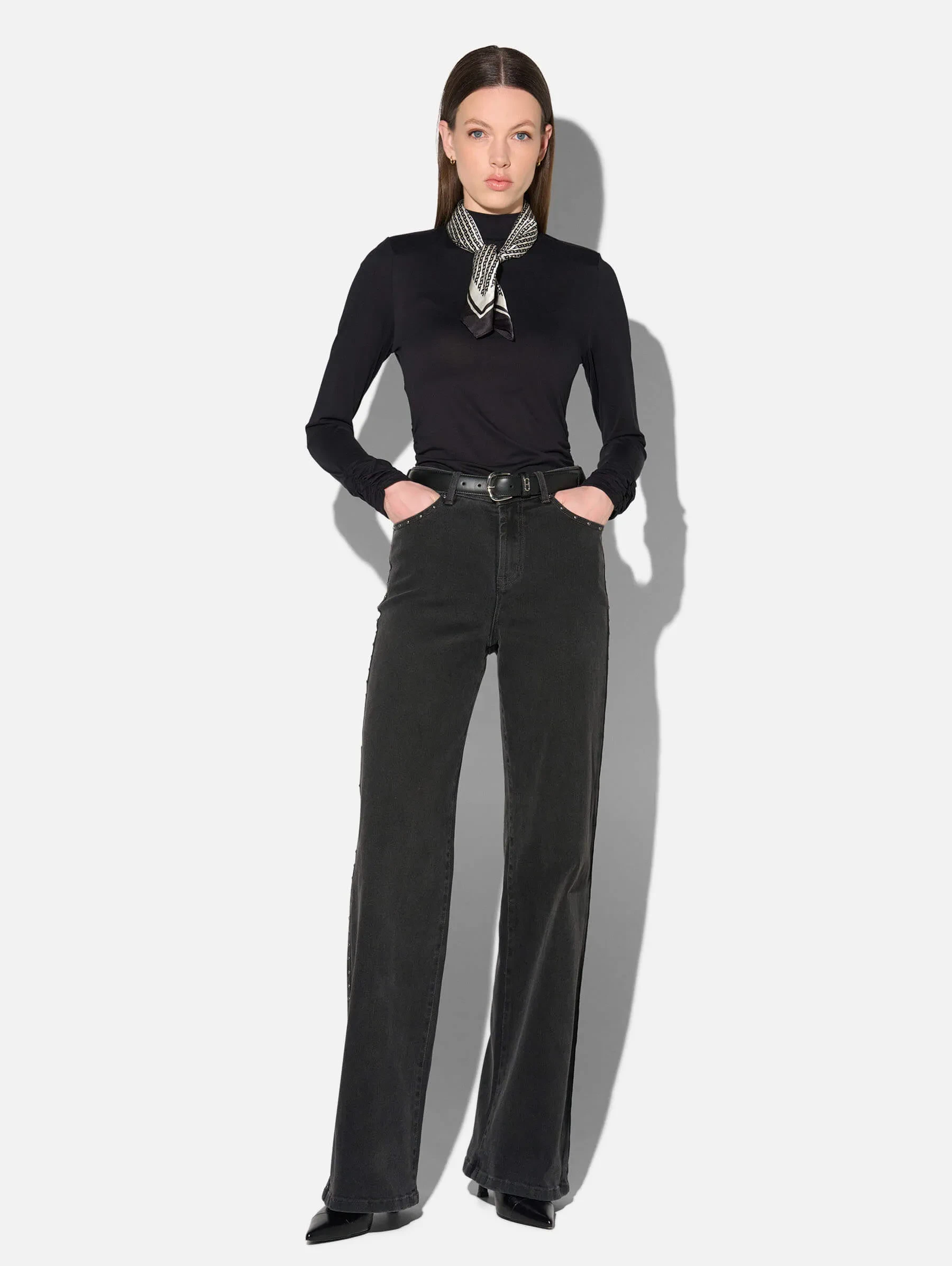 Jeans Dames Rechte Pijp Studs Mid Rise Stretch Luxx Black 813