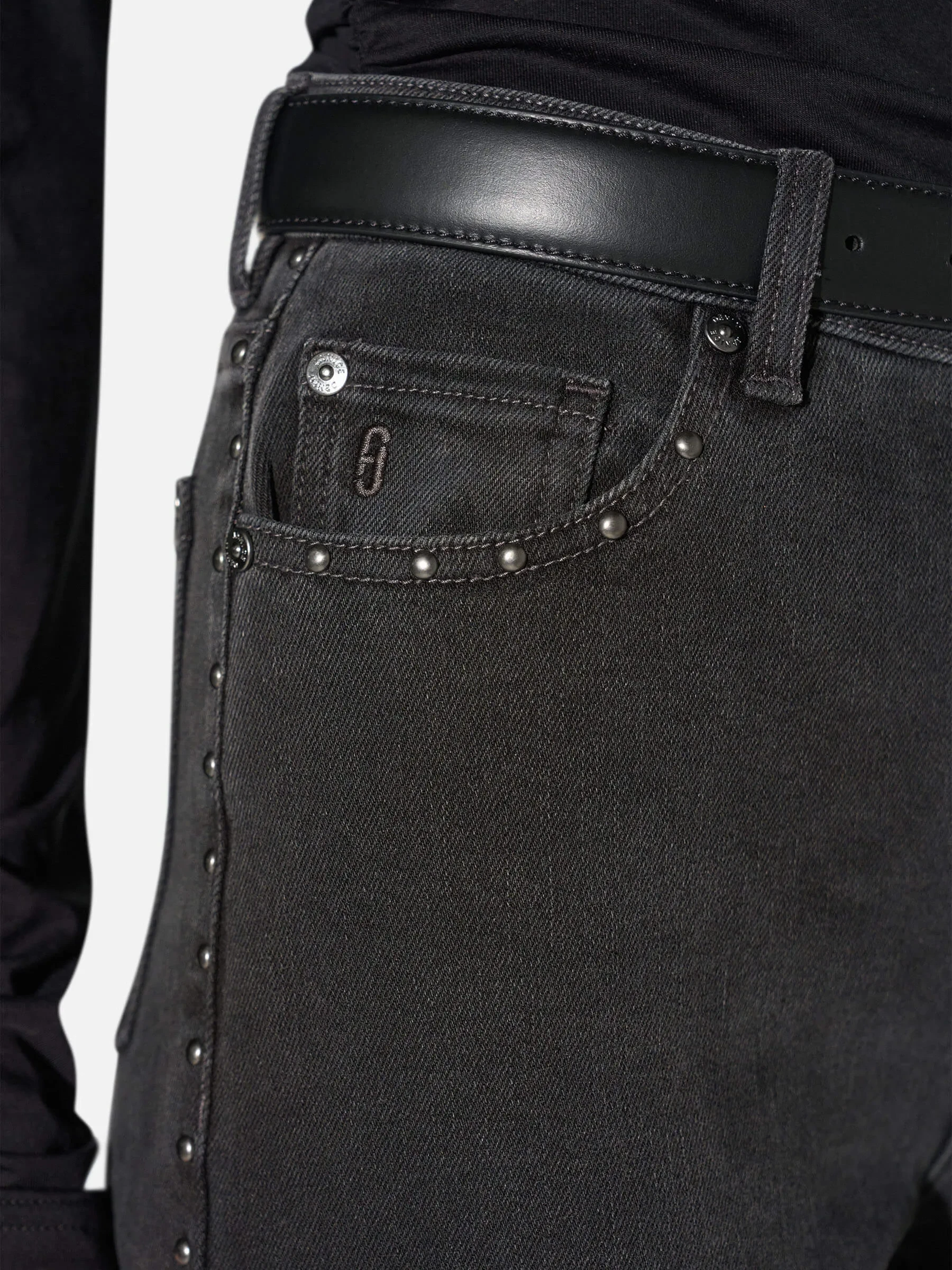 Jeans Dames Rechte Pijp Studs Mid Rise Stretch Luxx Black 813