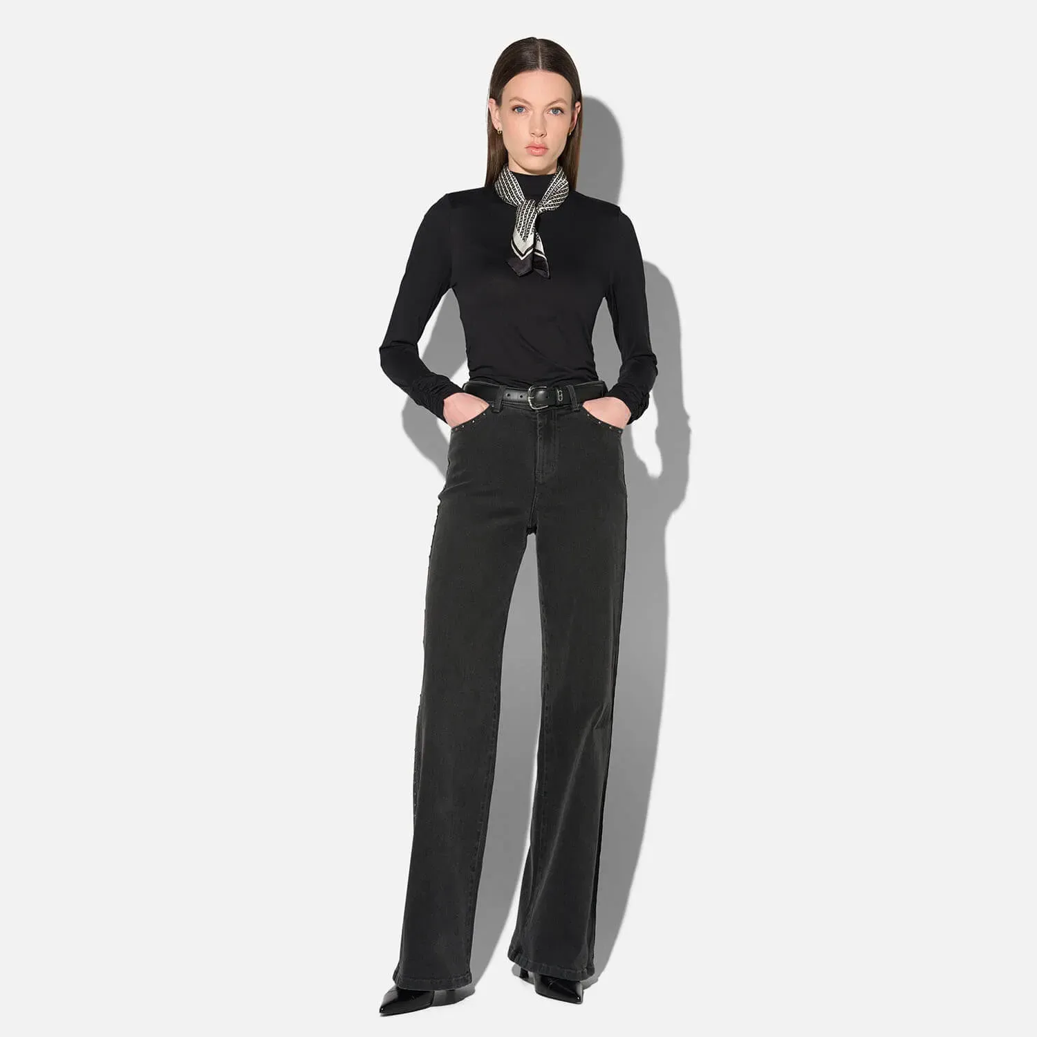 Jeans Dames Rechte Pijp Studs Mid Rise Stretch Luxx Black 813