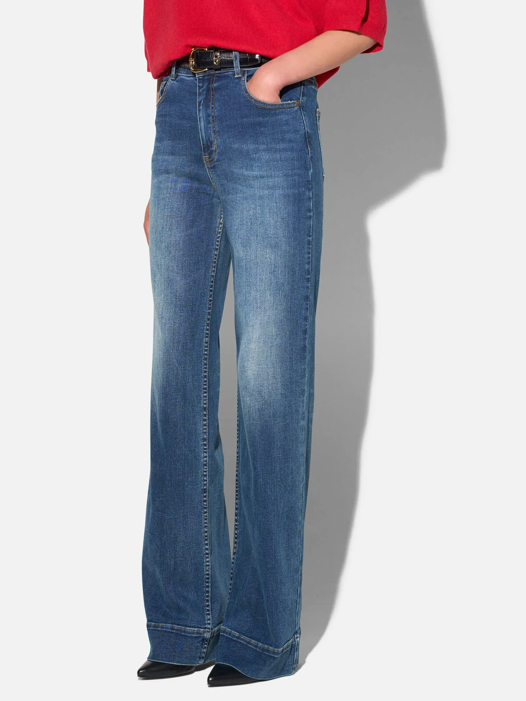 Jeans Dames Stretch 5 Pocket Mid Rise Trey Blauw 469