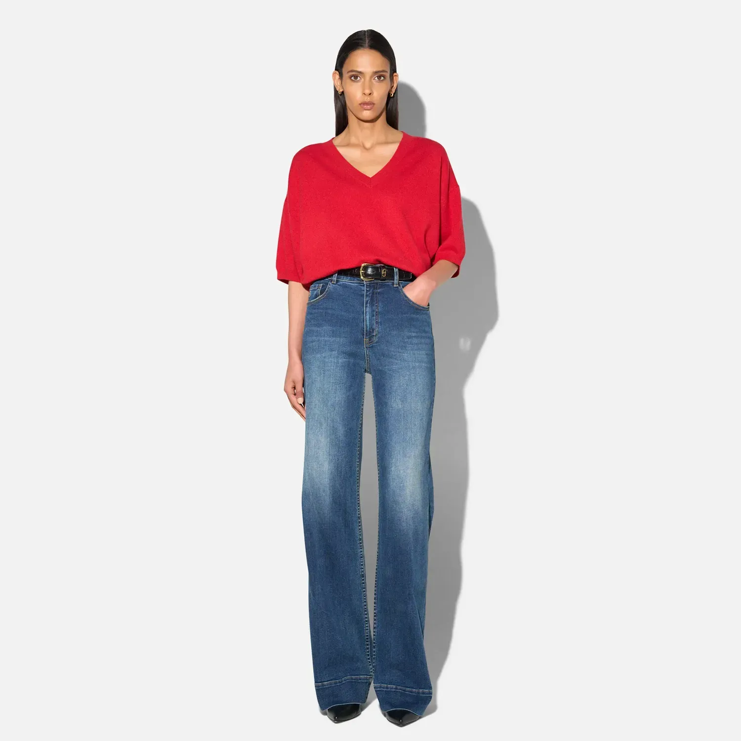 Jeans Dames Stretch 5 Pocket Mid Rise Trey Blauw 469