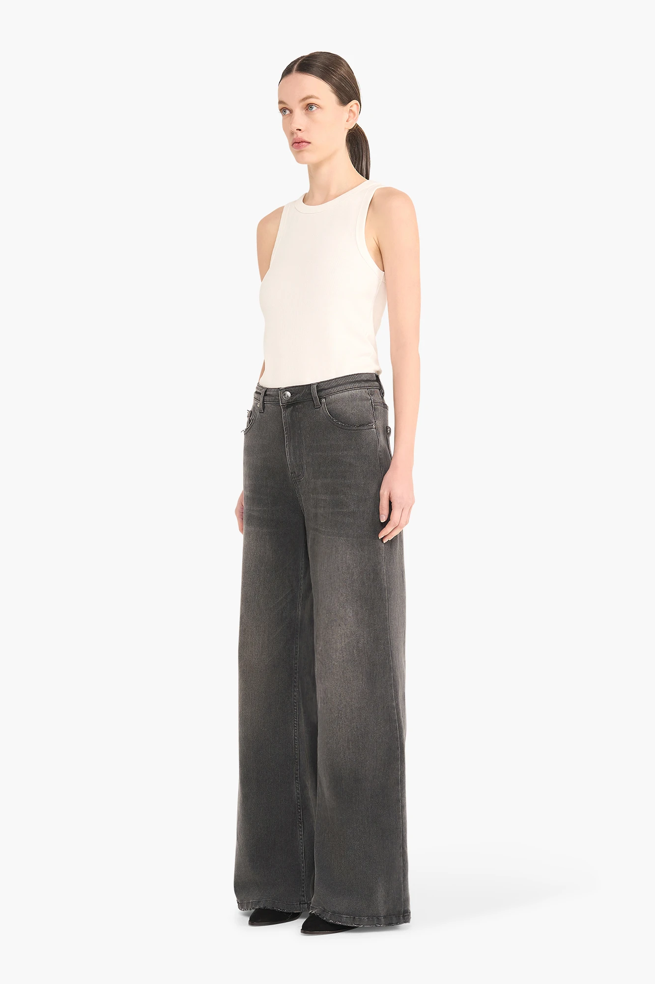 High Rise Wijde Leg Jeans Mason Grijs 415