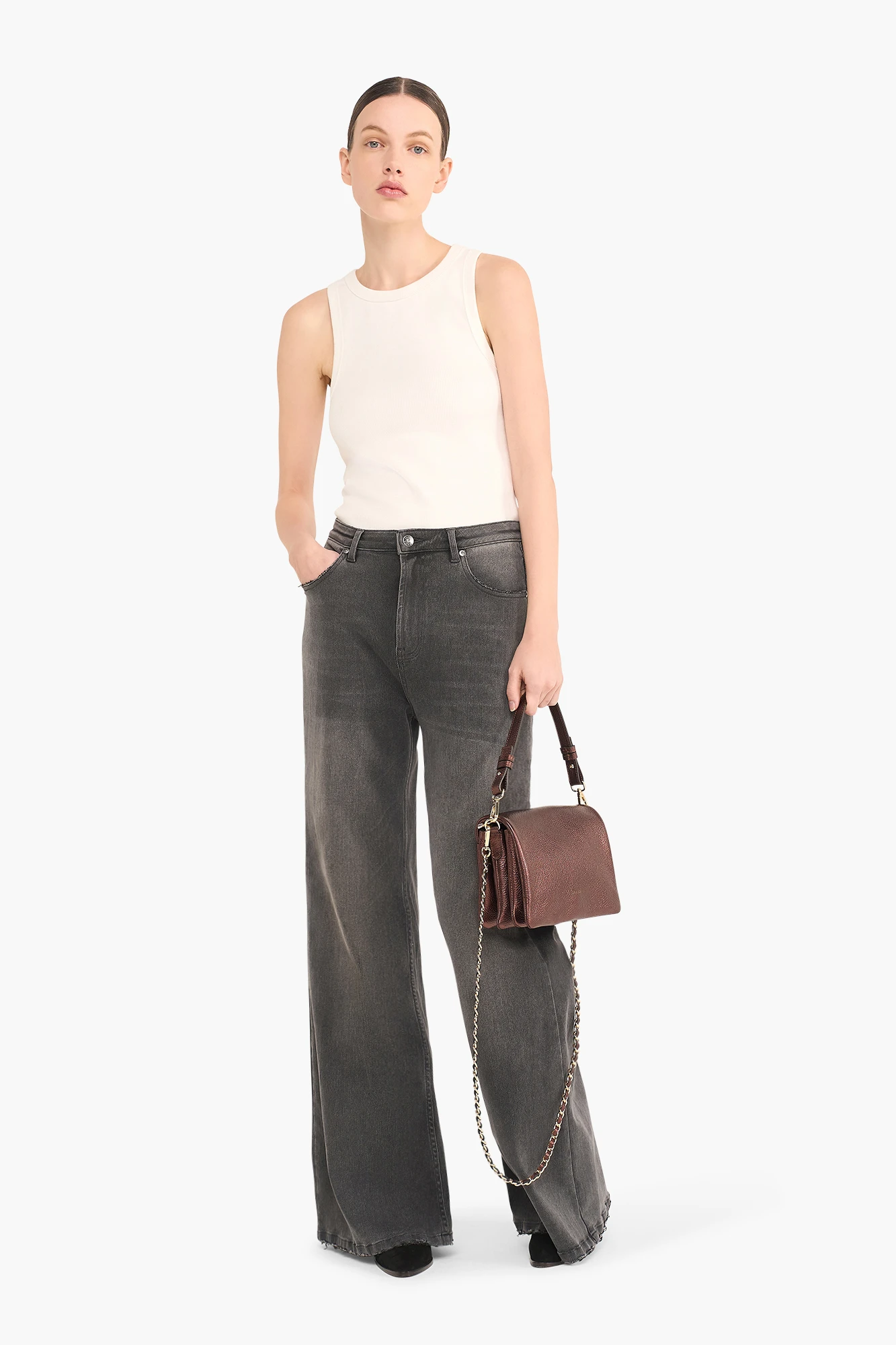 High Rise Wijde Leg Jeans Mason Grijs 415