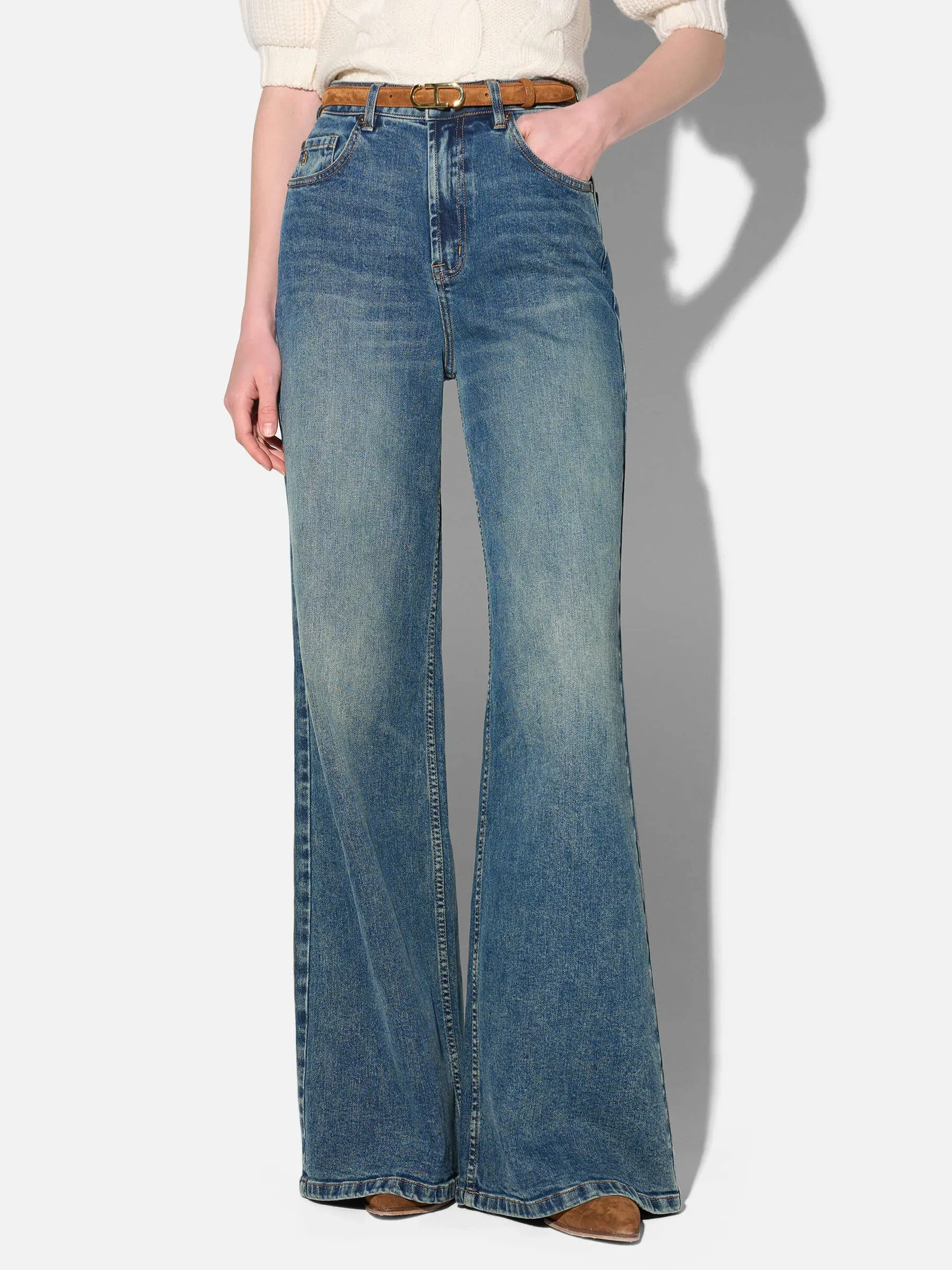 Jeans Dames Wide Leg High Rise Stretch Mason Blauw 357