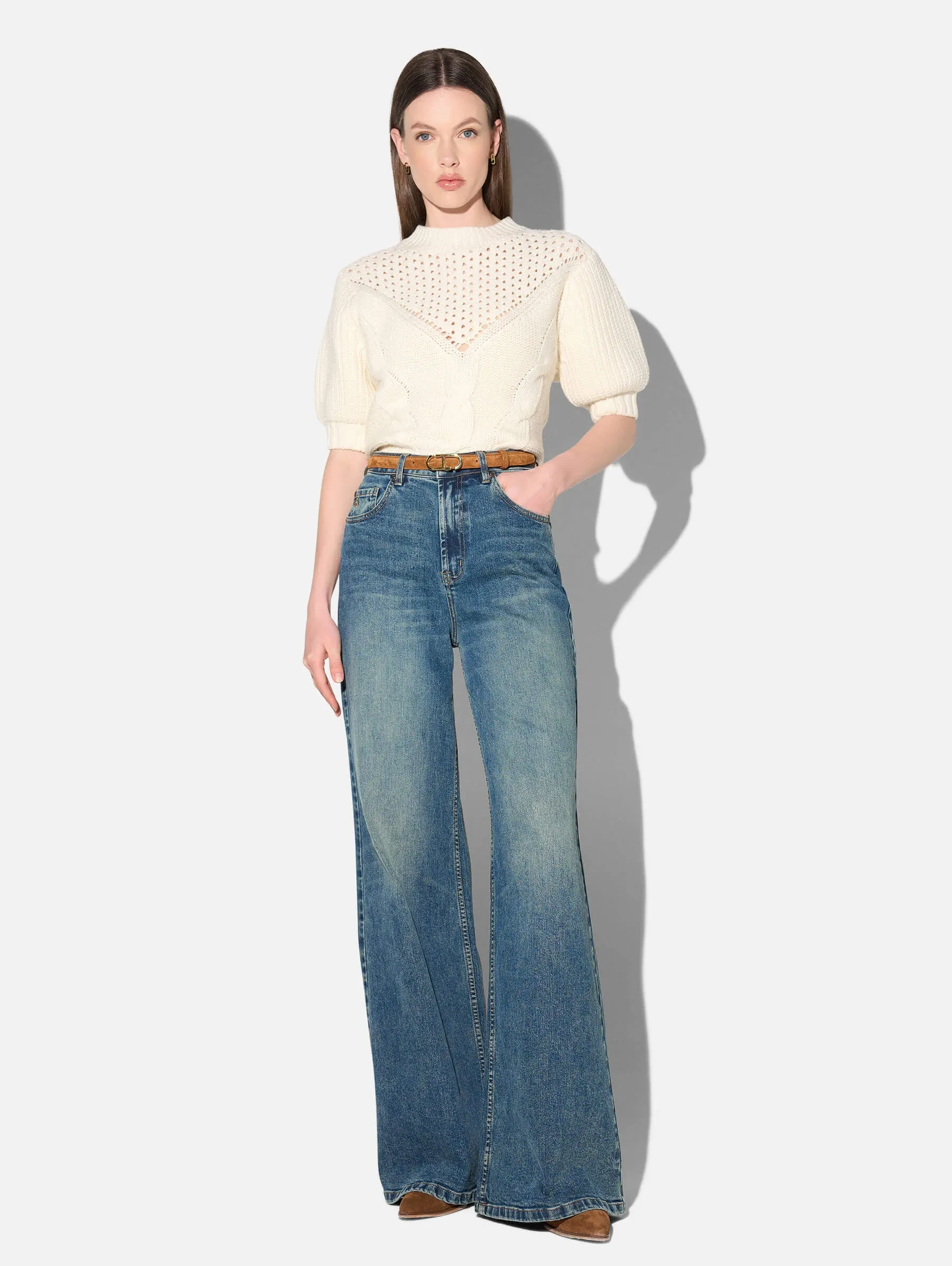 Jeans Dames Wide Leg High Rise Stretch Mason Blauw 357