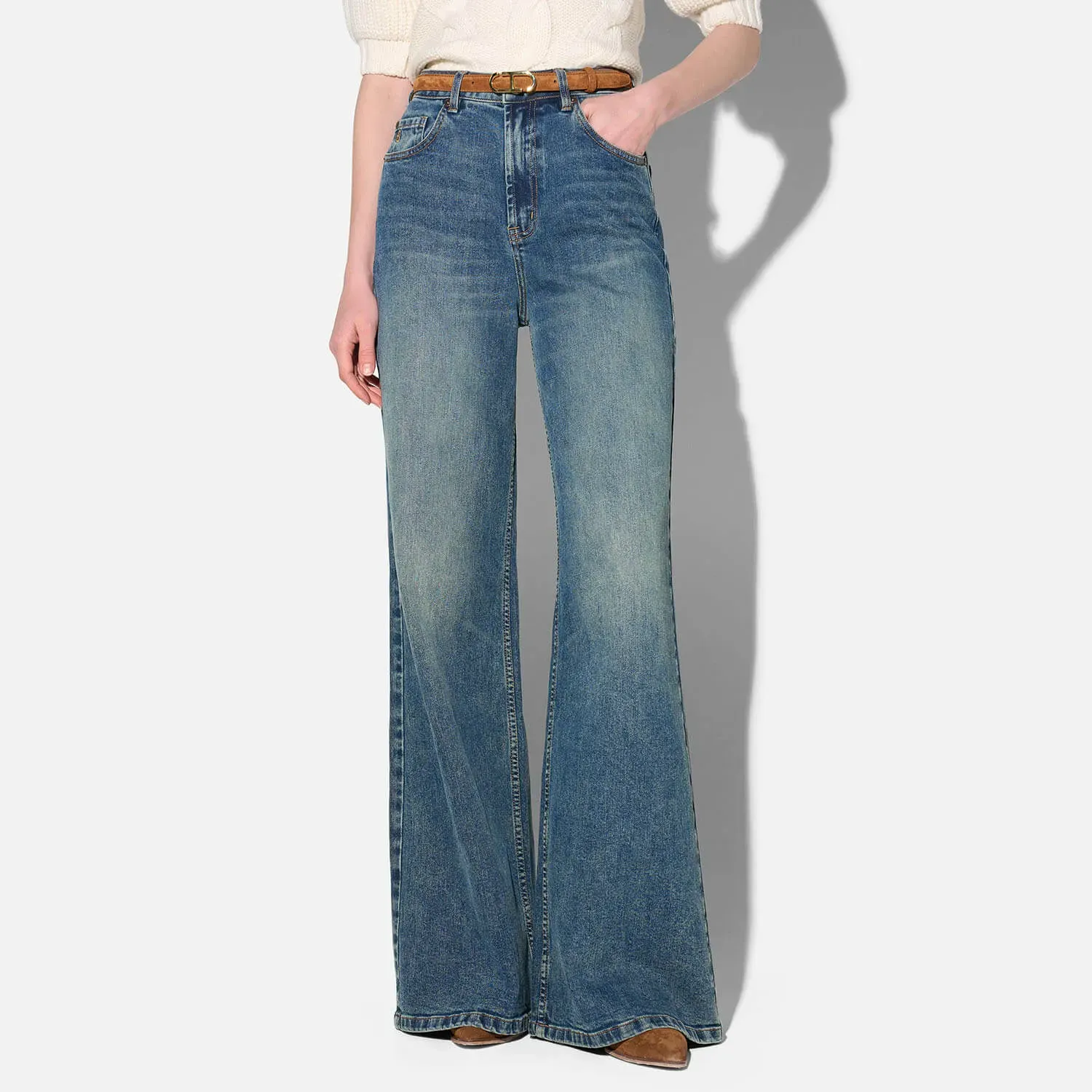 Jeans Dames Wide Leg High Rise Stretch Mason Blauw 357