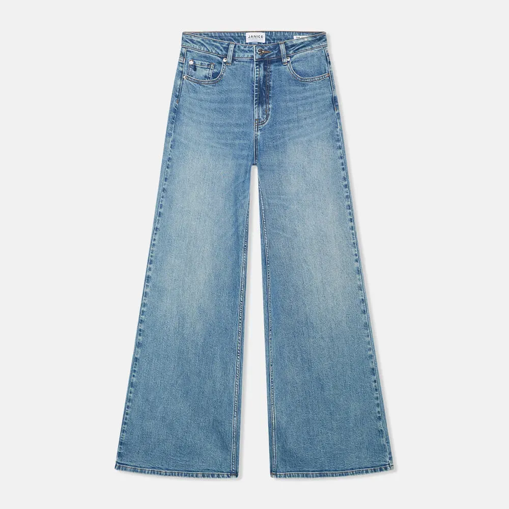 Jeans Dames Wide Leg High Rise Stretch Mason Blauw 379