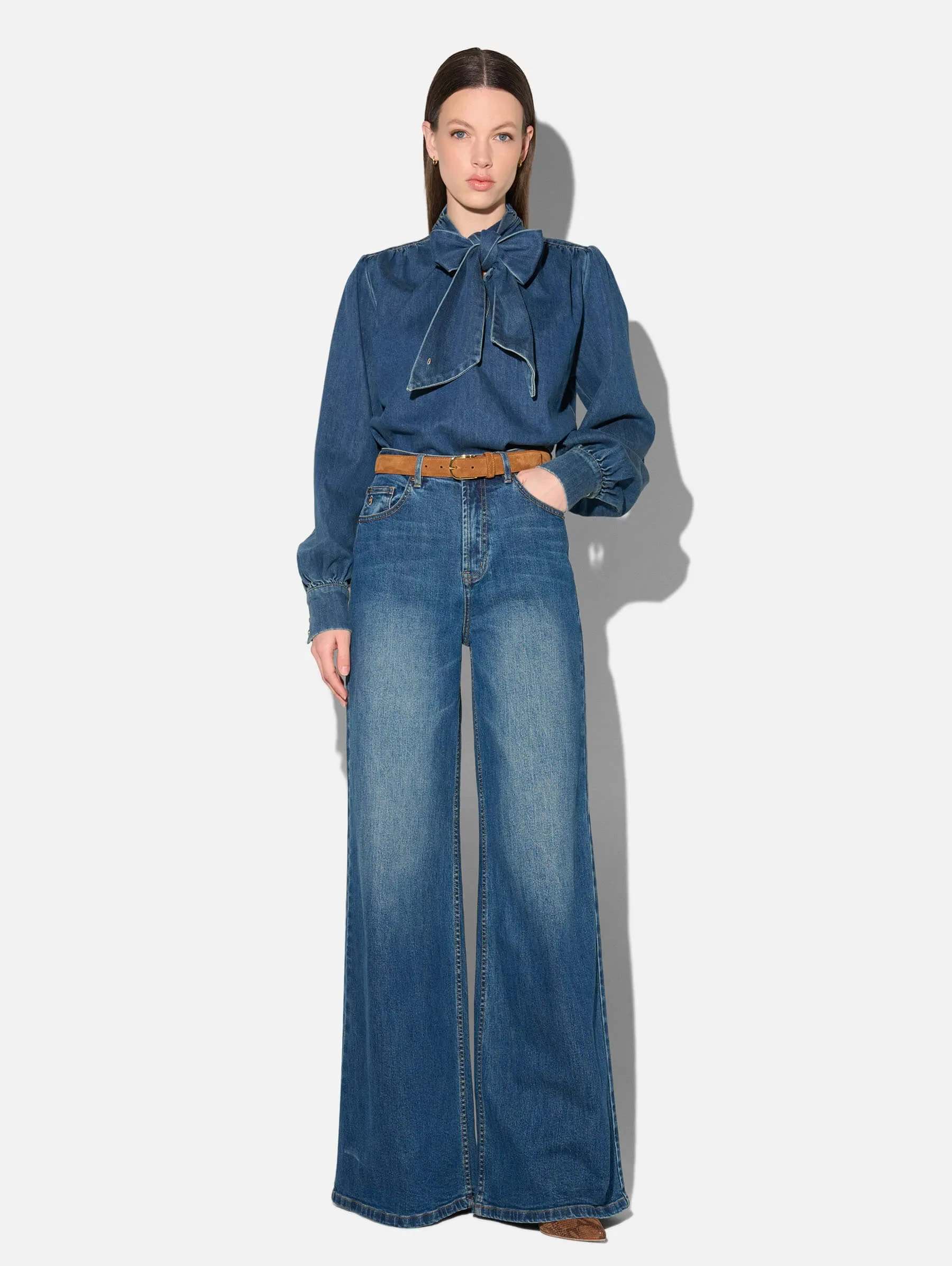 Jeans Dames Wide Leg High Rise Stretch Mason Blauw 469