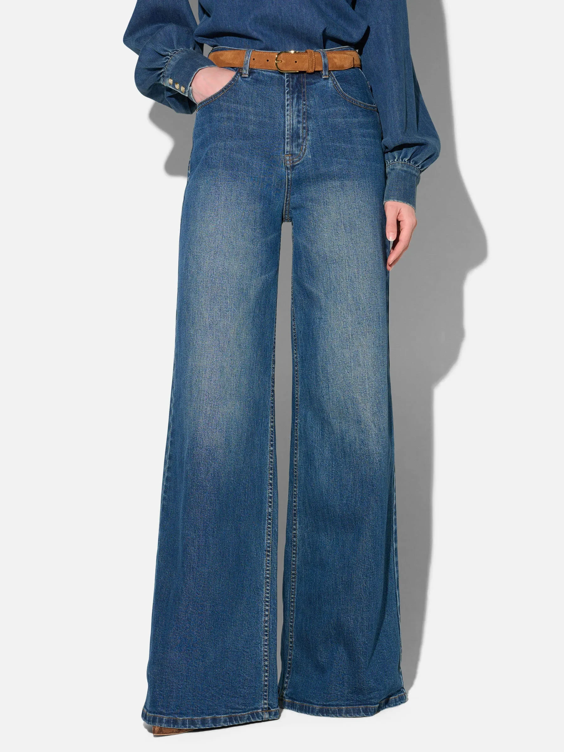 Jeans Dames Wide Leg High Rise Stretch Mason Blauw 469