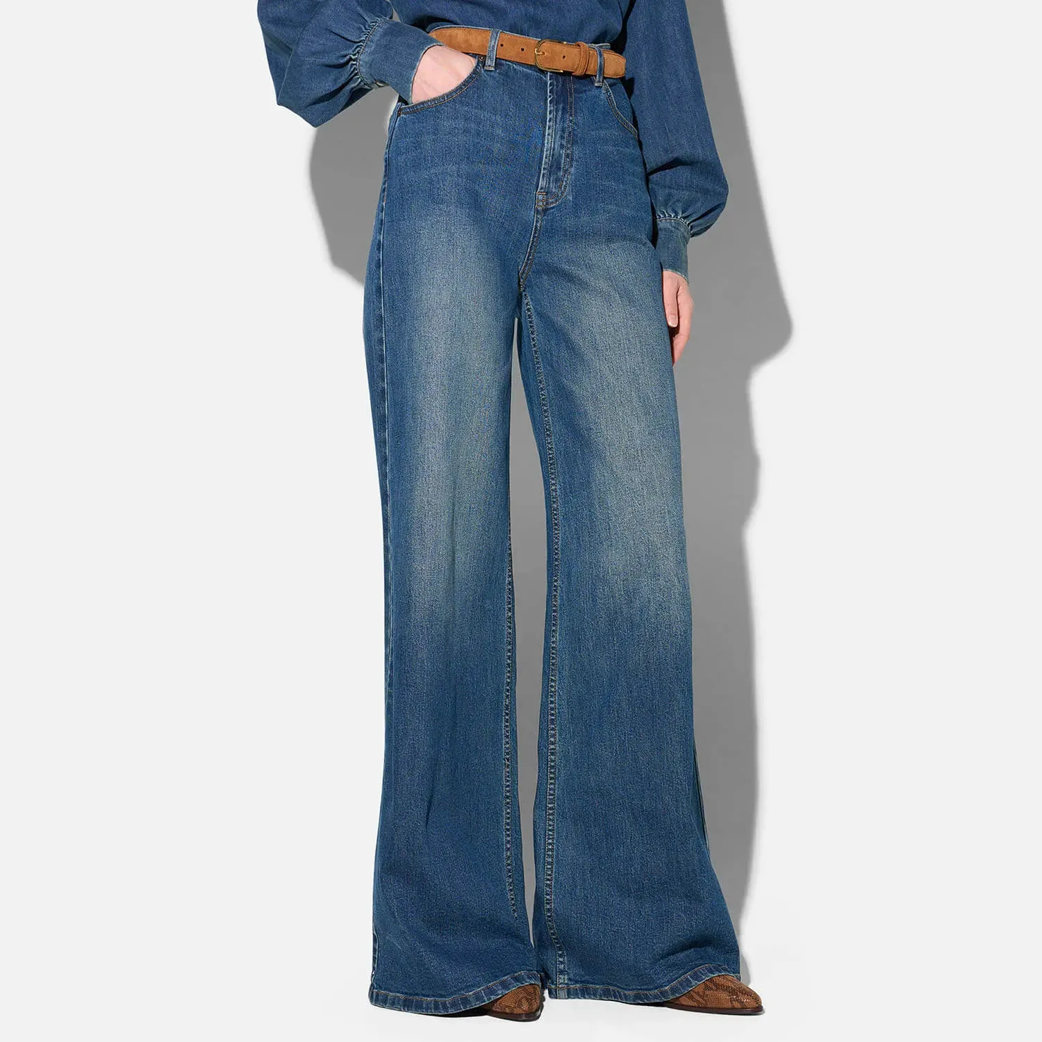 Jeans Dames Wide Leg High Rise Stretch Mason Blauw 469