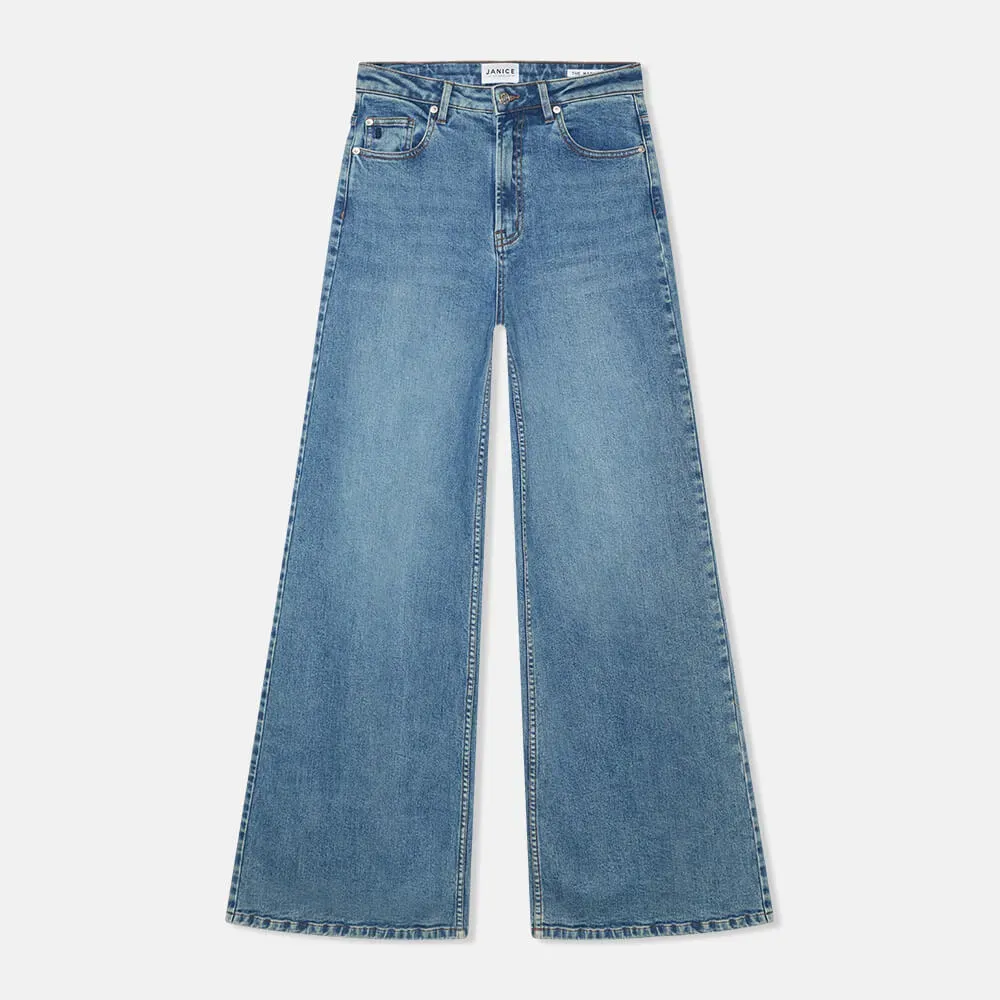 Jeans Dames Wide Leg High Rise Stretch Mason Blauw 932
