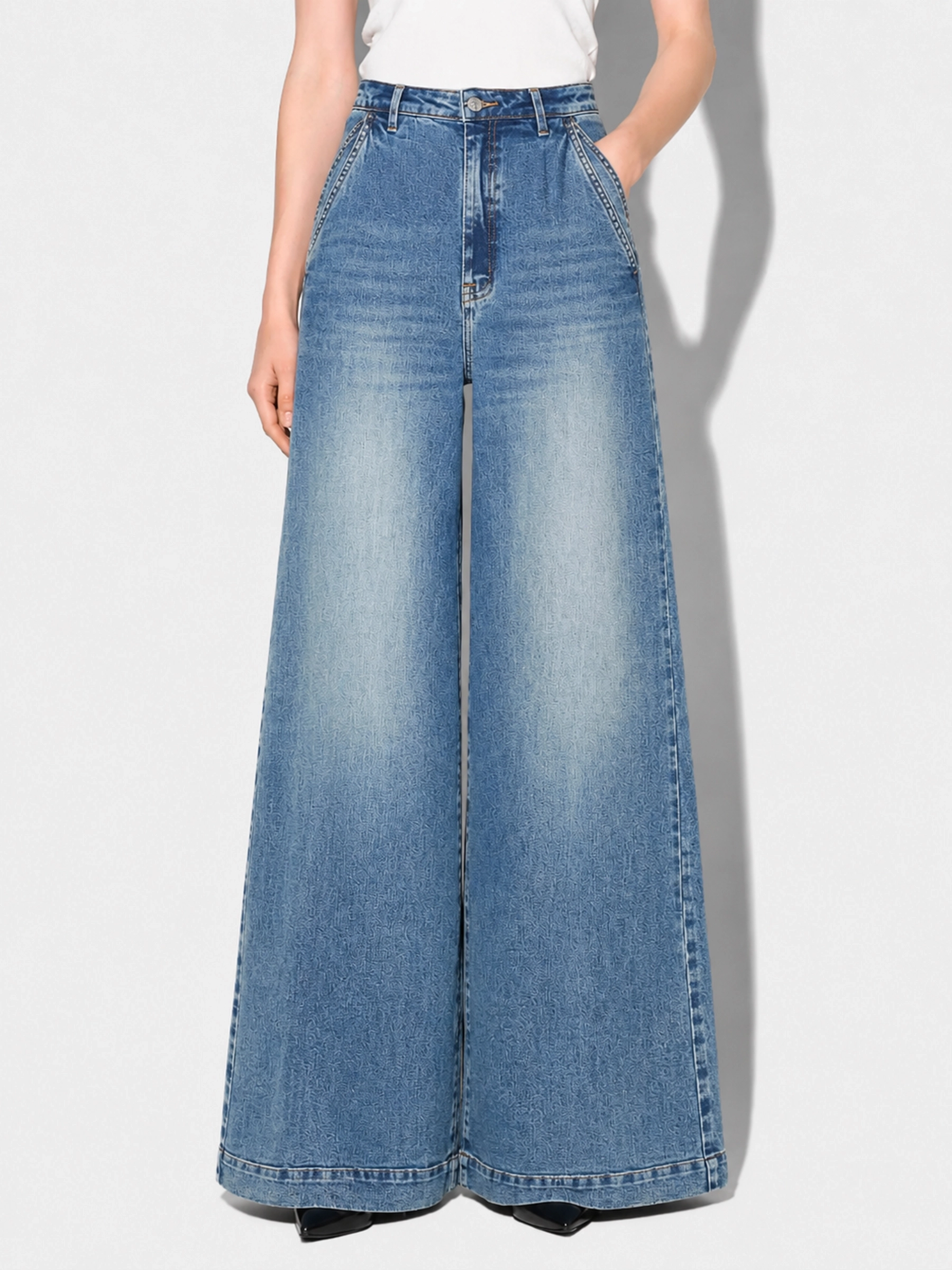 wide leg jeans dames high rise stretch