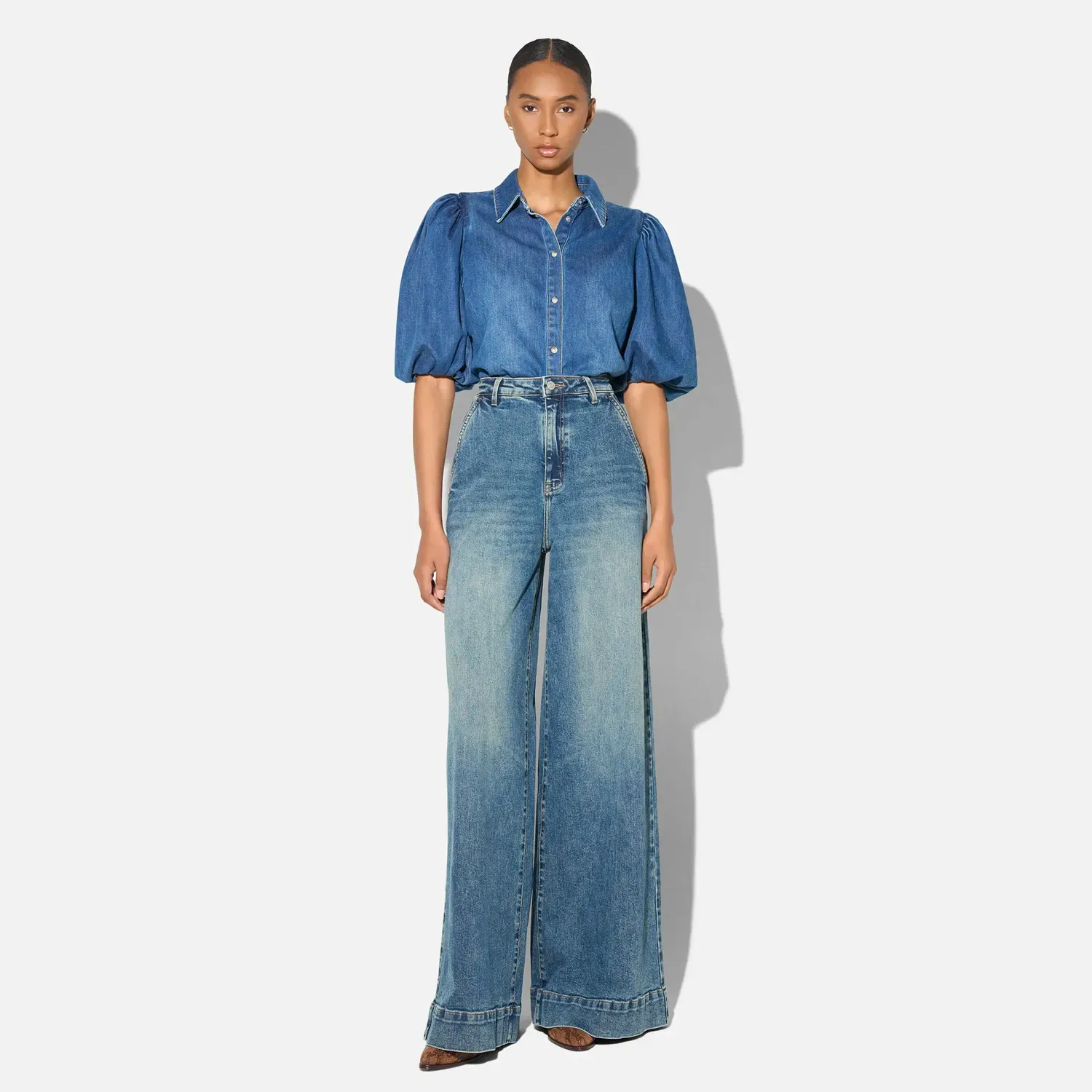 jeans dames wijde pijp high rise stretch dexter blauw 258