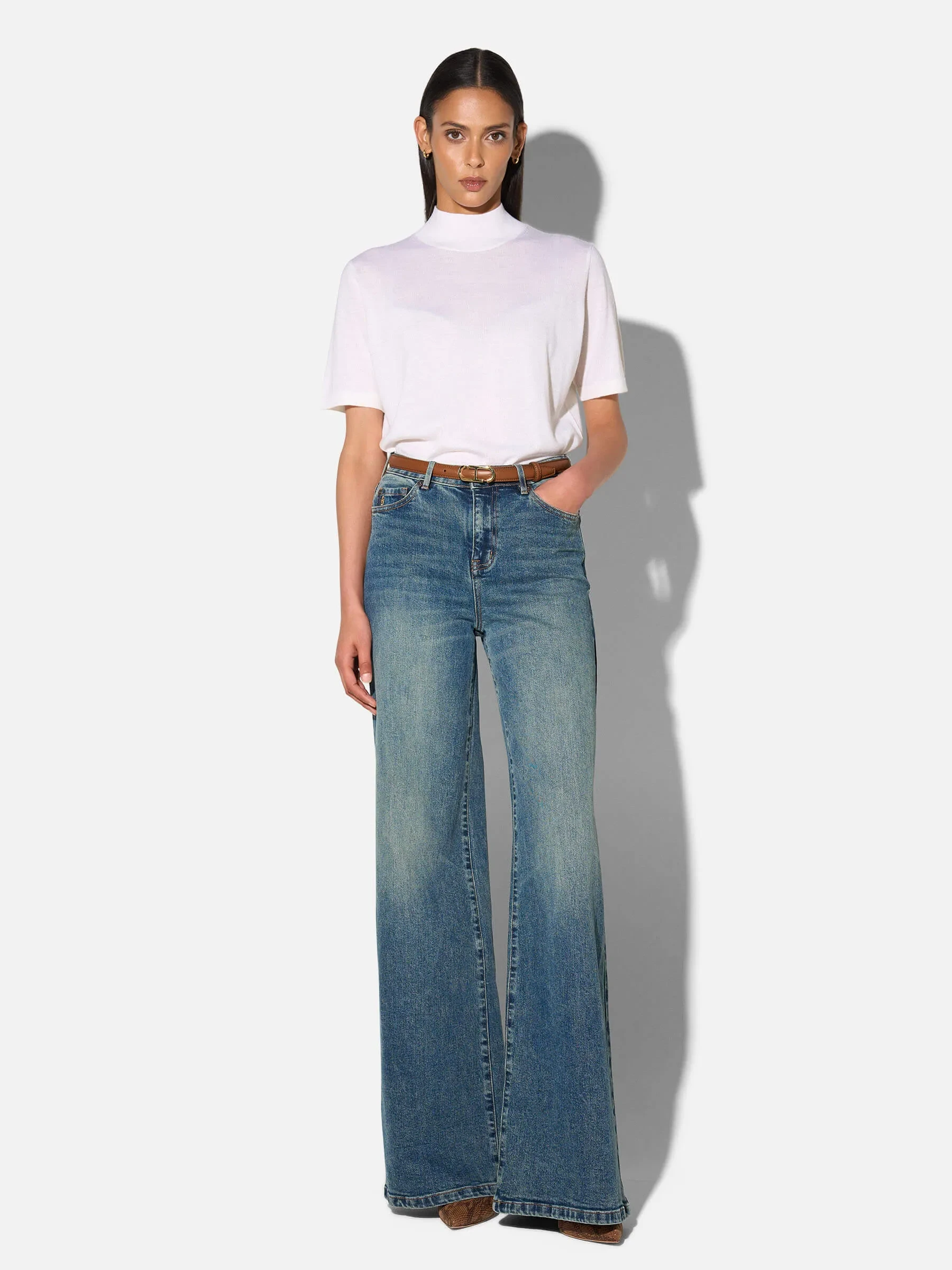 Jeans Dames Wijde Pijp Mid Rise Stretch Cash Blauw 357