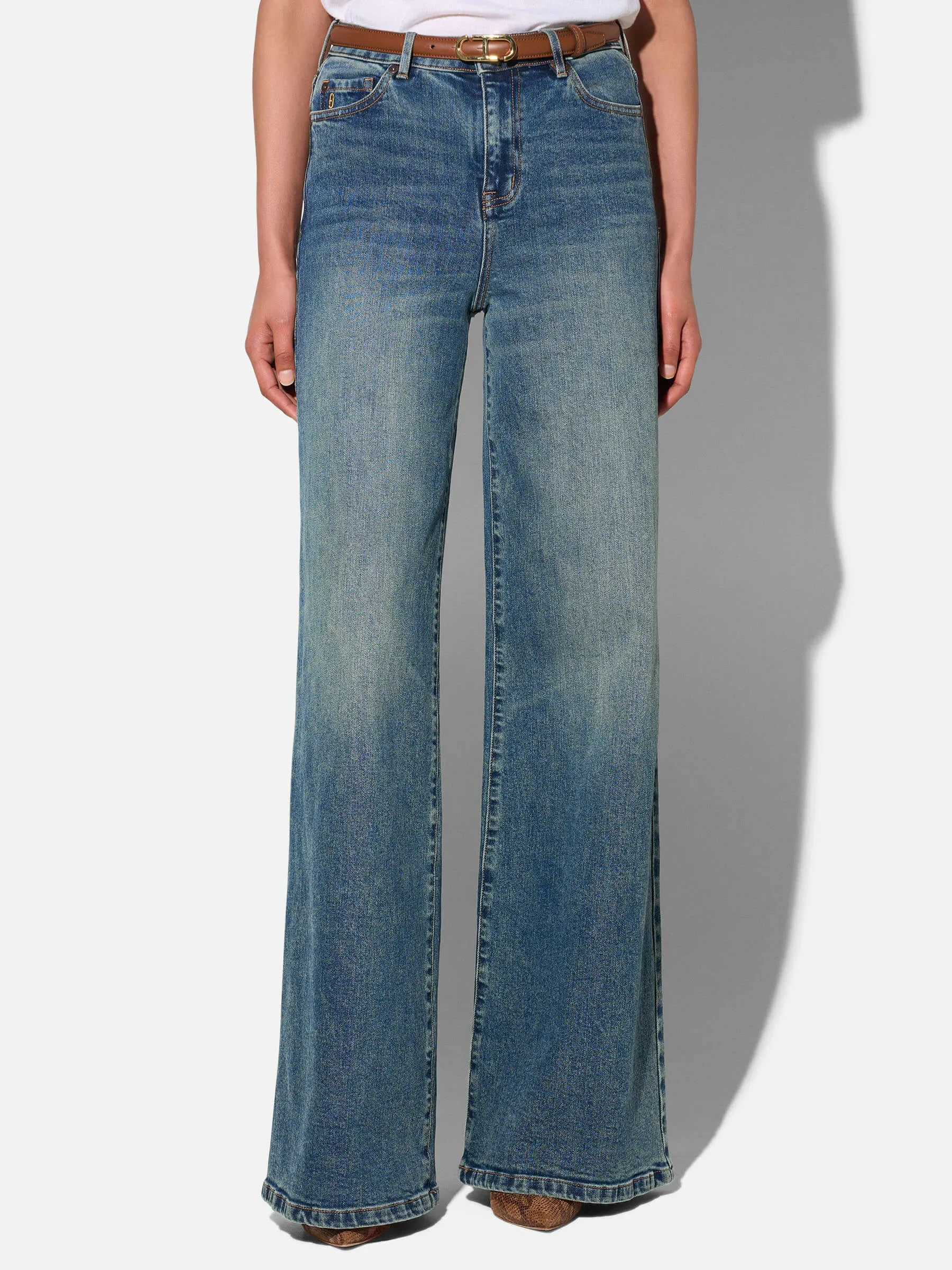 Jeans Dames Wijde Pijp Mid Rise Stretch Cash Blauw 357