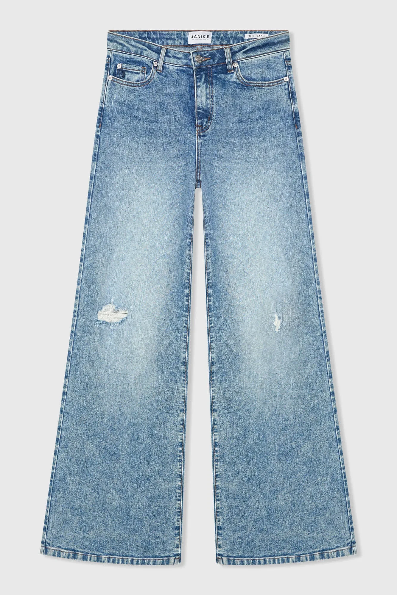Jeans Dames Wijde Pijp Mid Rise Stretch Cash Blauw 379