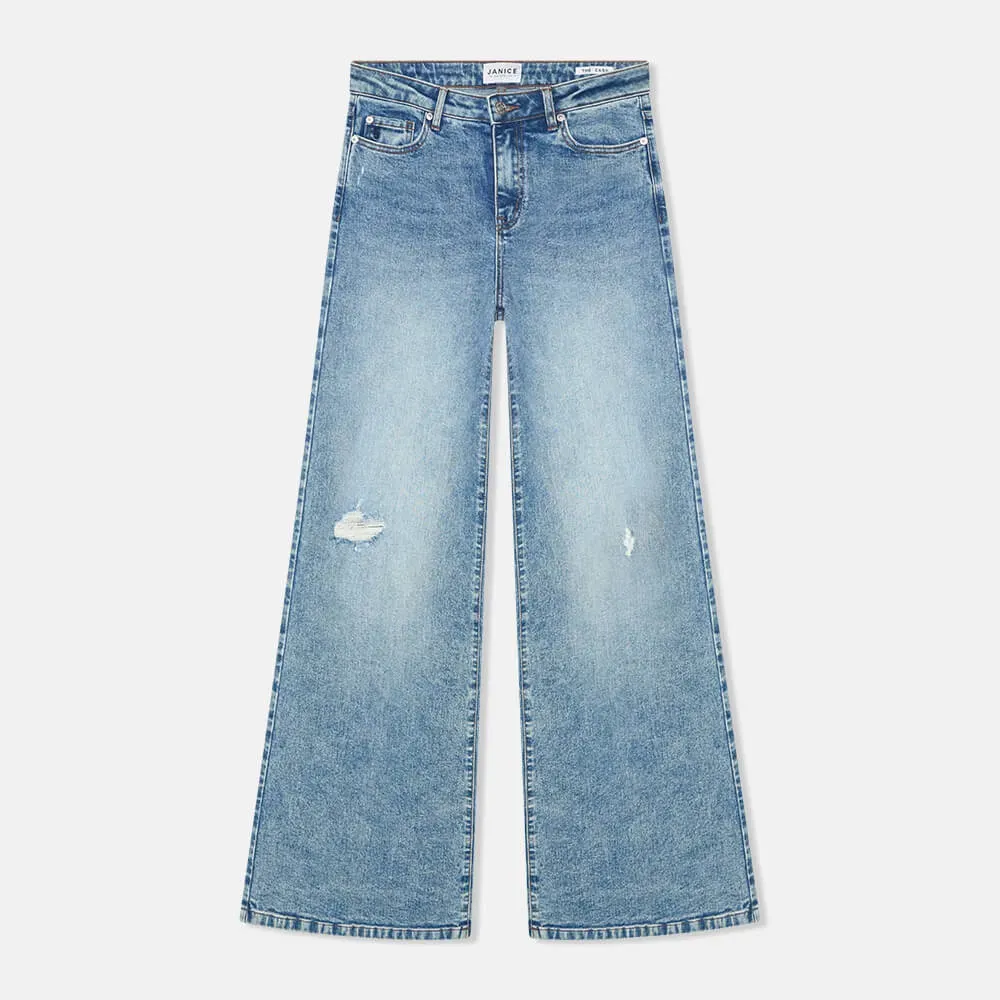 Jeans Dames Wijde Pijp Mid Rise Stretch Cash Blauw 379