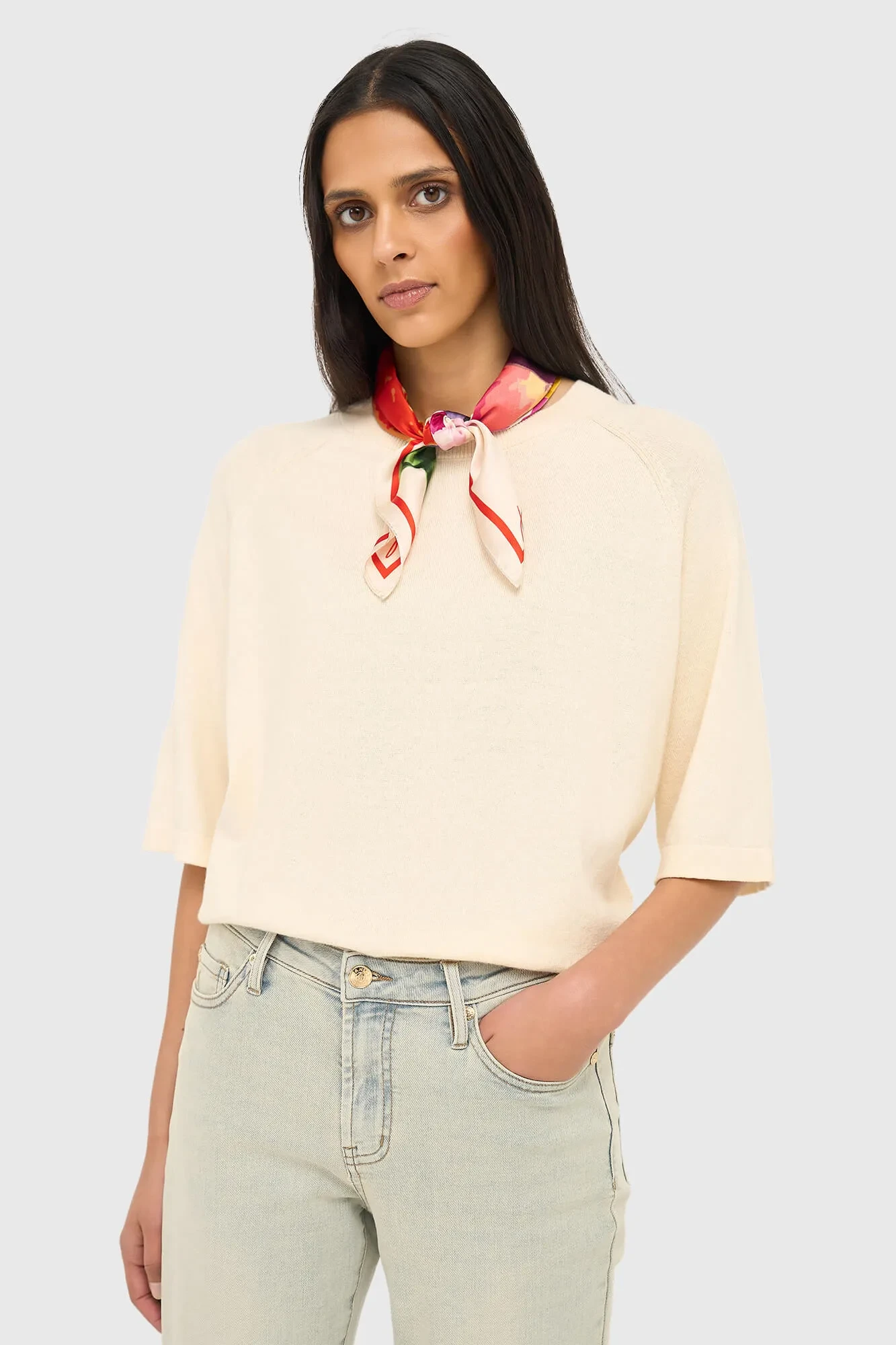 Katoen Cashmere Gebreid Truitje Moss Off White