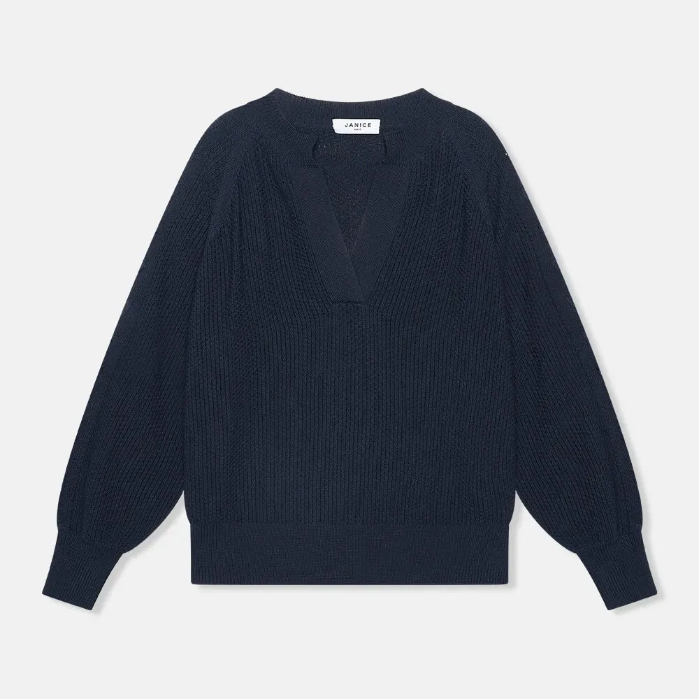 Katoenen Dames Trui Veters Mouwen Open Schouders Grove Blauw