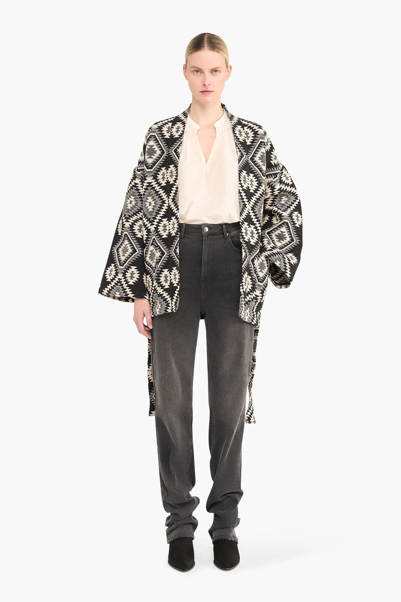 Kimono Dames Jacquard Preston Aztec Zwart