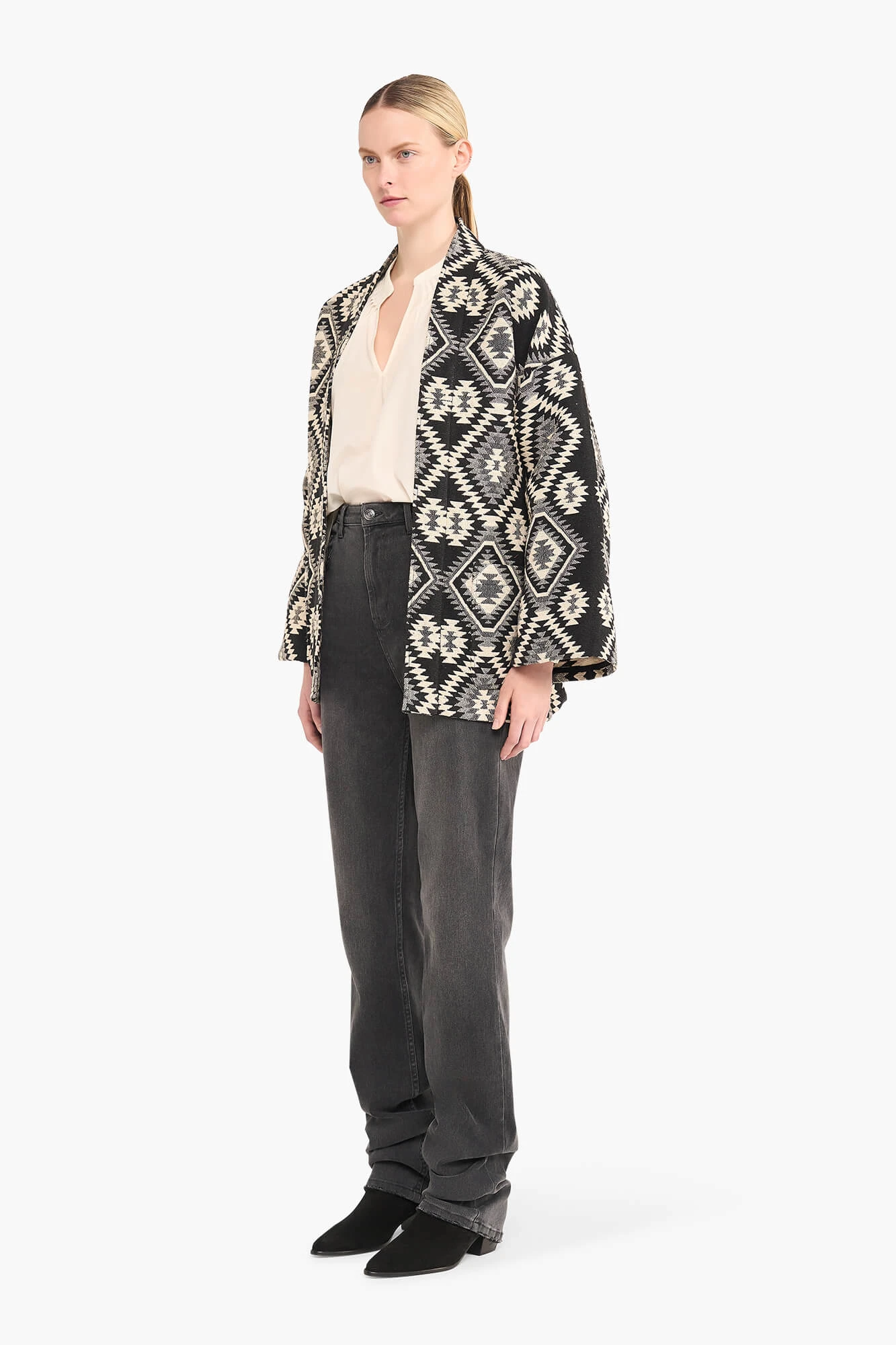 Kimono Dames Jacquard Preston Aztec Zwart
