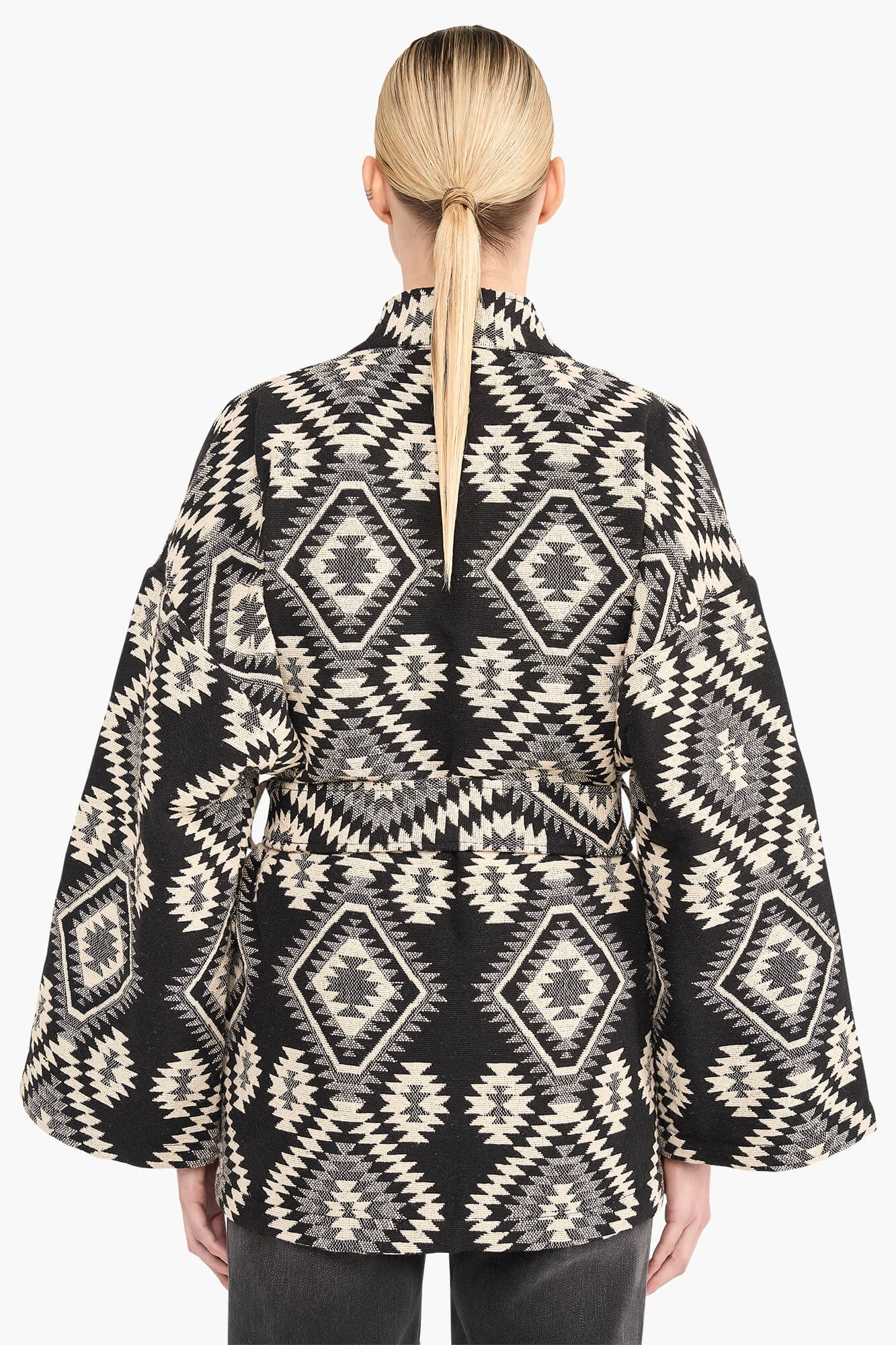 Kimono Dames Jacquard Preston Aztec Zwart
