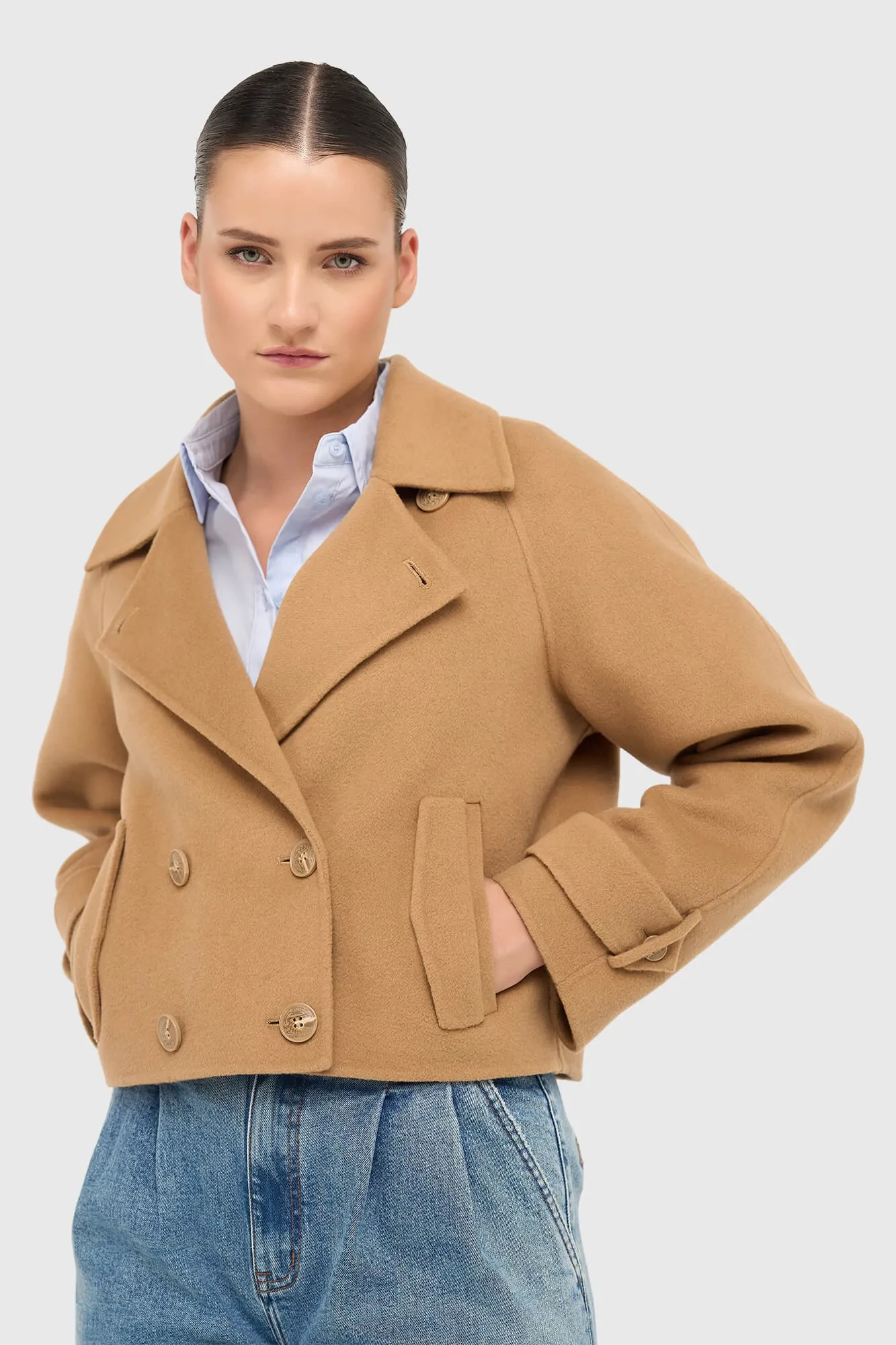 Korte Cashmere Jas Trenchcoat Double Face Floyd Camel
