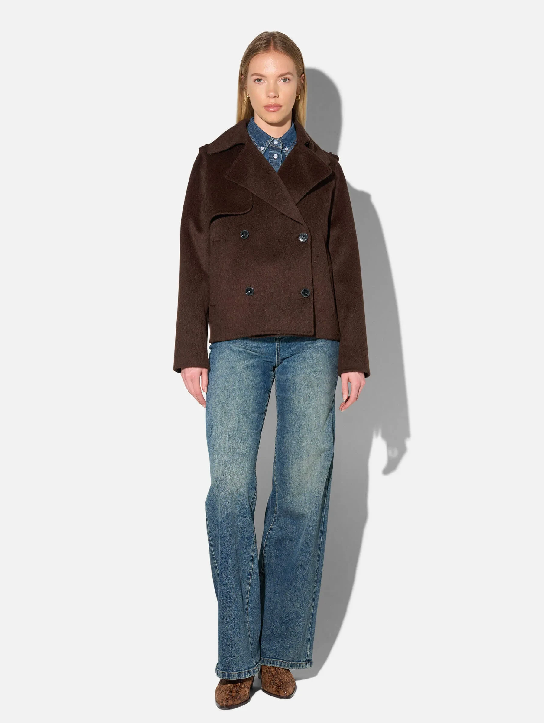 Korte Trench Dames Jas Yak Wol Jean Bruin