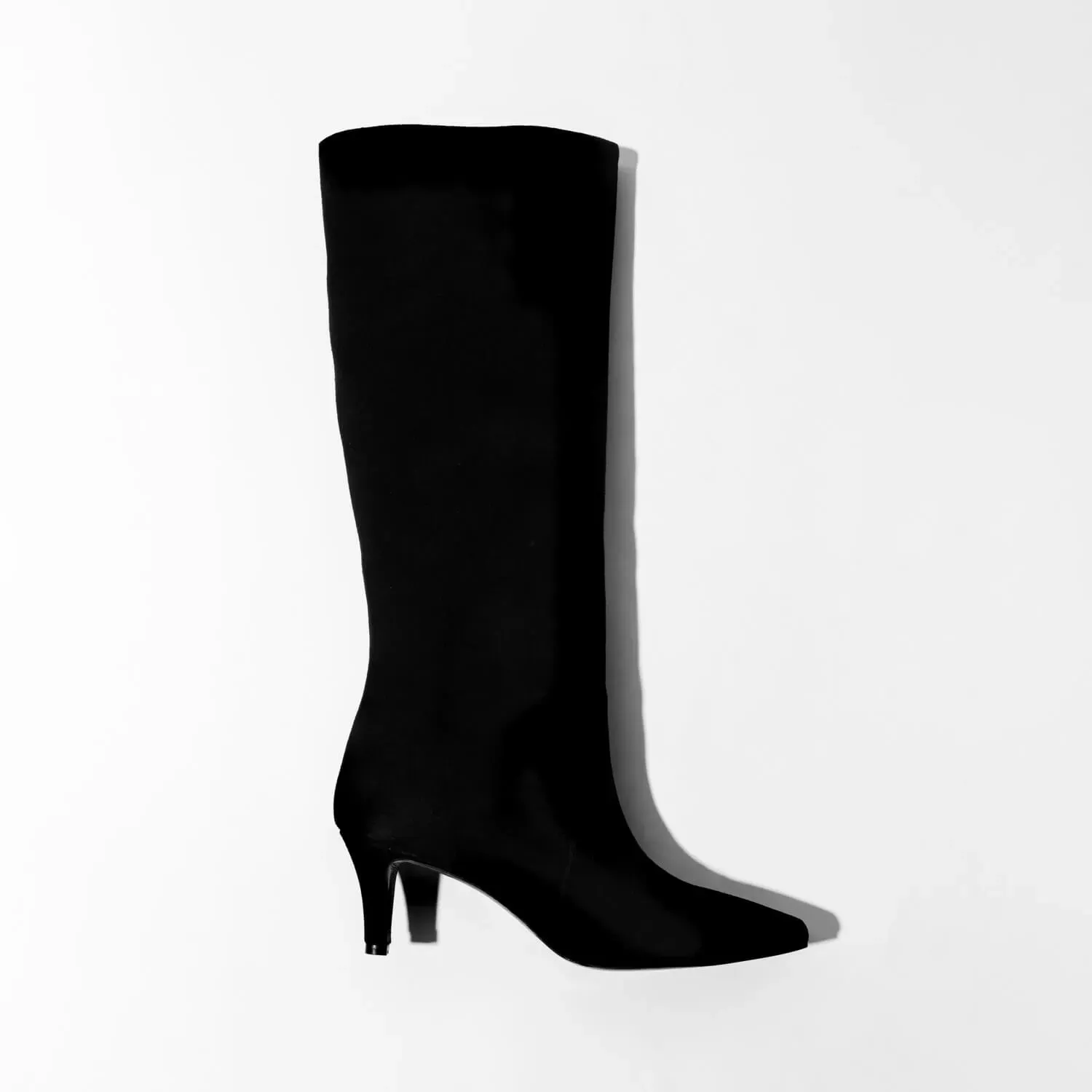 Hoge Leren Laars Punt Neus Queen Hak Darwin Zwart Suede